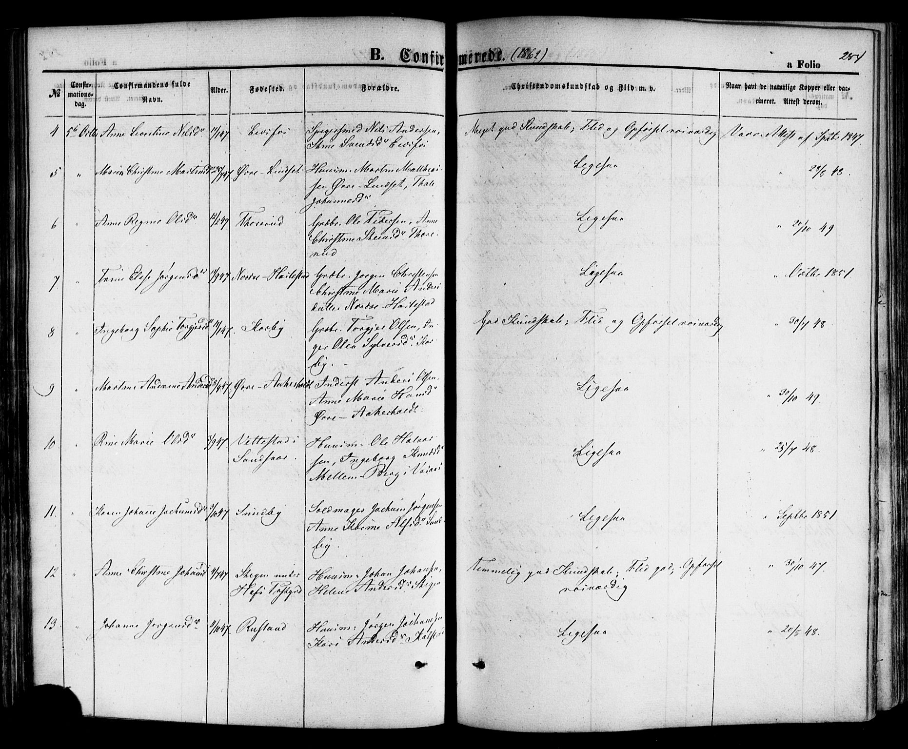 Hof kirkebøker, AV/SAKO-A-64/F/Fa/L0006: Parish register (official) no. I 6, 1851-1877, p. 284