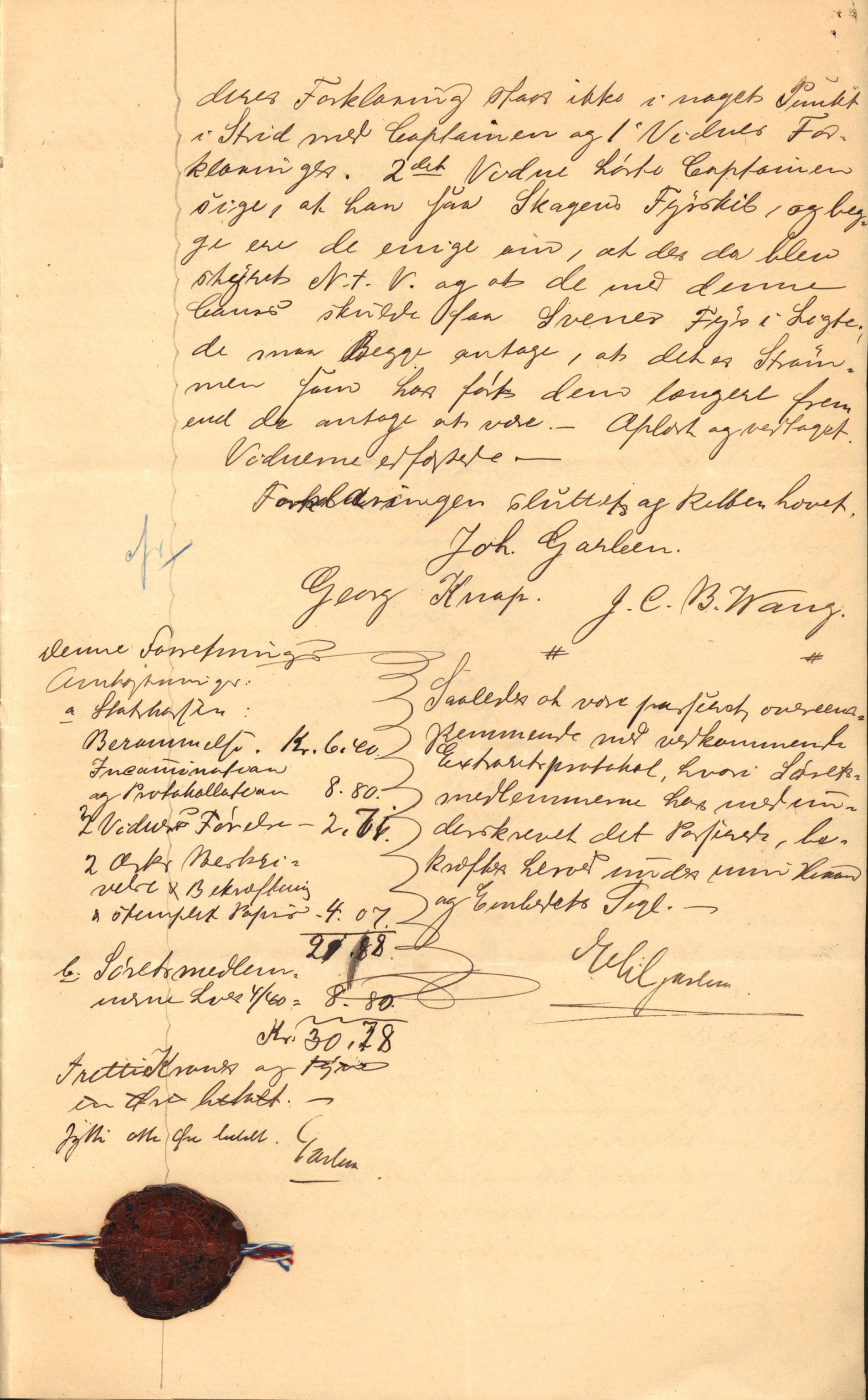 Pa 63 - Østlandske skibsassuranceforening, VEMU/A-1079/G/Ga/L0023/0012: Havaridokumenter / Columbus, Christiane Sophie, Marie, Jarlen, Kong Carl XV, 1889, p. 53