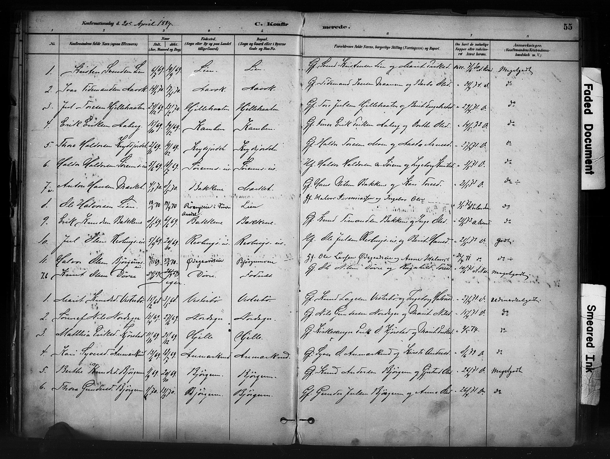 Nord-Aurdal prestekontor, SAH/PREST-132/H/Ha/Haa/L0013: Parish register (official) no. 13, 1883-1895, p. 55