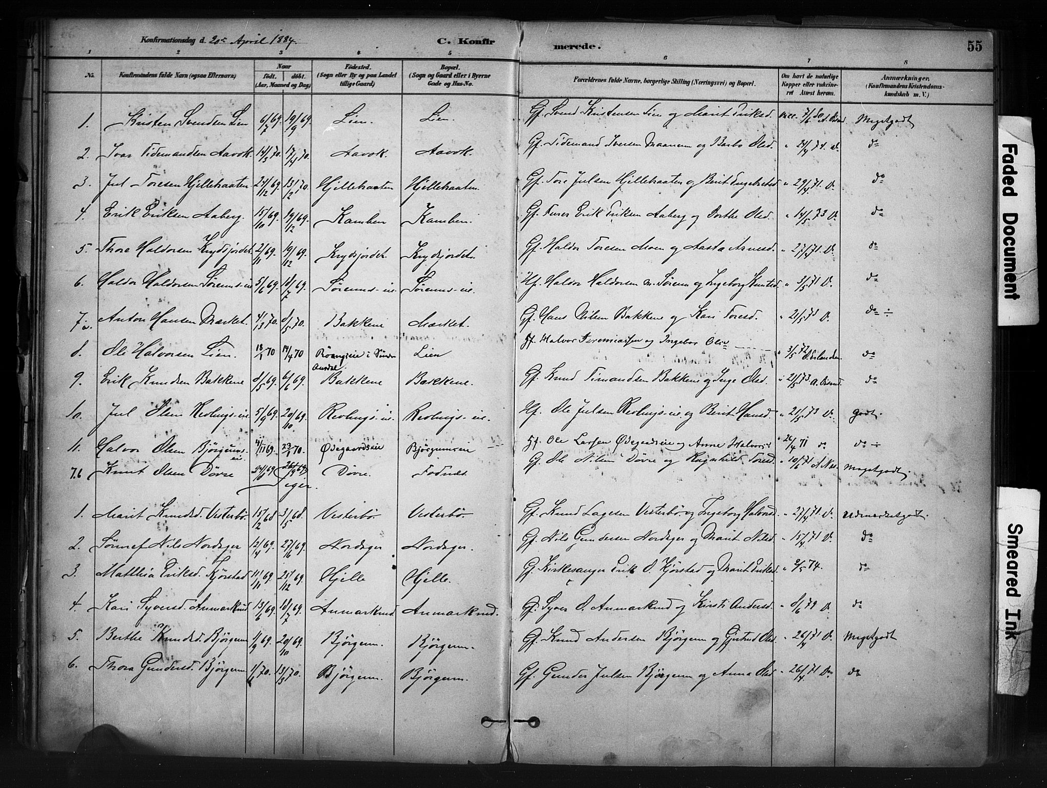 Nord-Aurdal prestekontor, AV/SAH-PREST-132/H/Ha/Haa/L0013: Parish register (official) no. 13, 1883-1895, p. 55