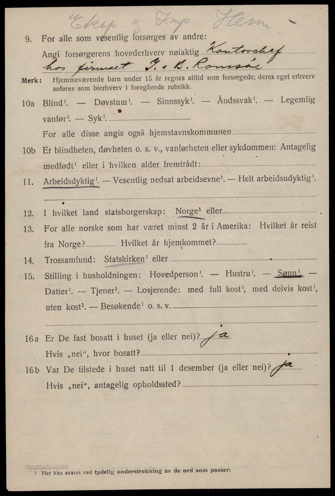 SAST, 1920 census for Stavanger, 1920, p. 99441