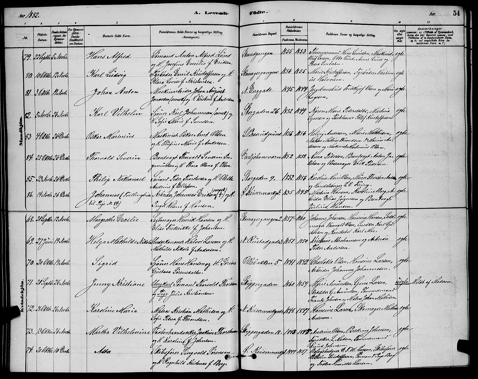 Horten kirkebøker, AV/SAKO-A-348/G/Ga/L0003: Parish register (copy) no. 4, 1878-1887, p. 54