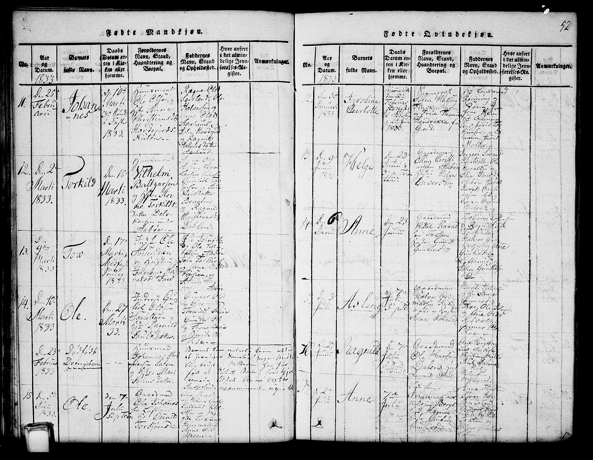 Hjartdal kirkebøker, SAKO/A-270/G/Ga/L0001: Parish register (copy) no. I 1, 1815-1842, p. 52