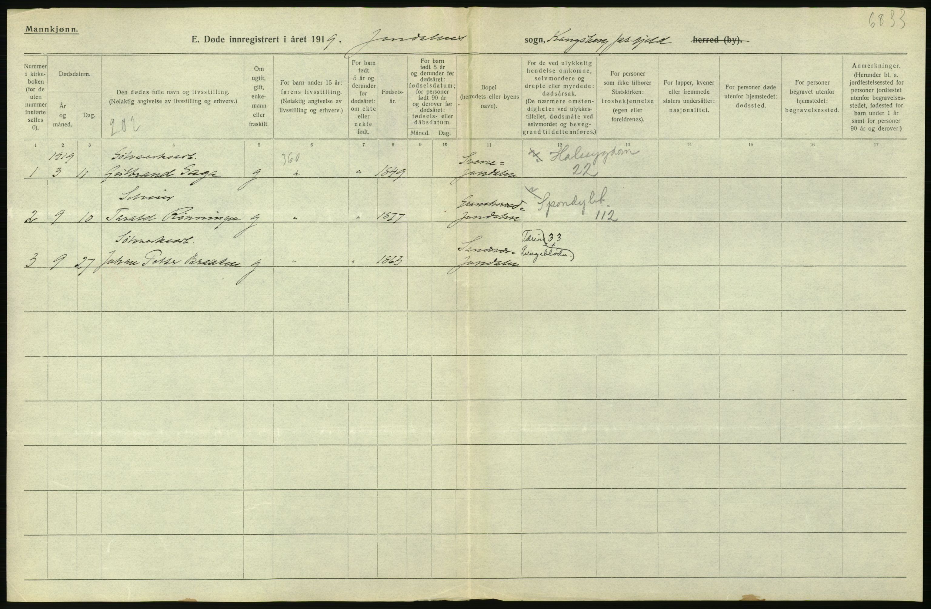 Statistisk sentralbyrå, Sosiodemografiske emner, Befolkning, RA/S-2228/D/Df/Dfb/Dfbi/L0018: Buskerud fylke: Døde. Bygder og byer., 1919, p. 330