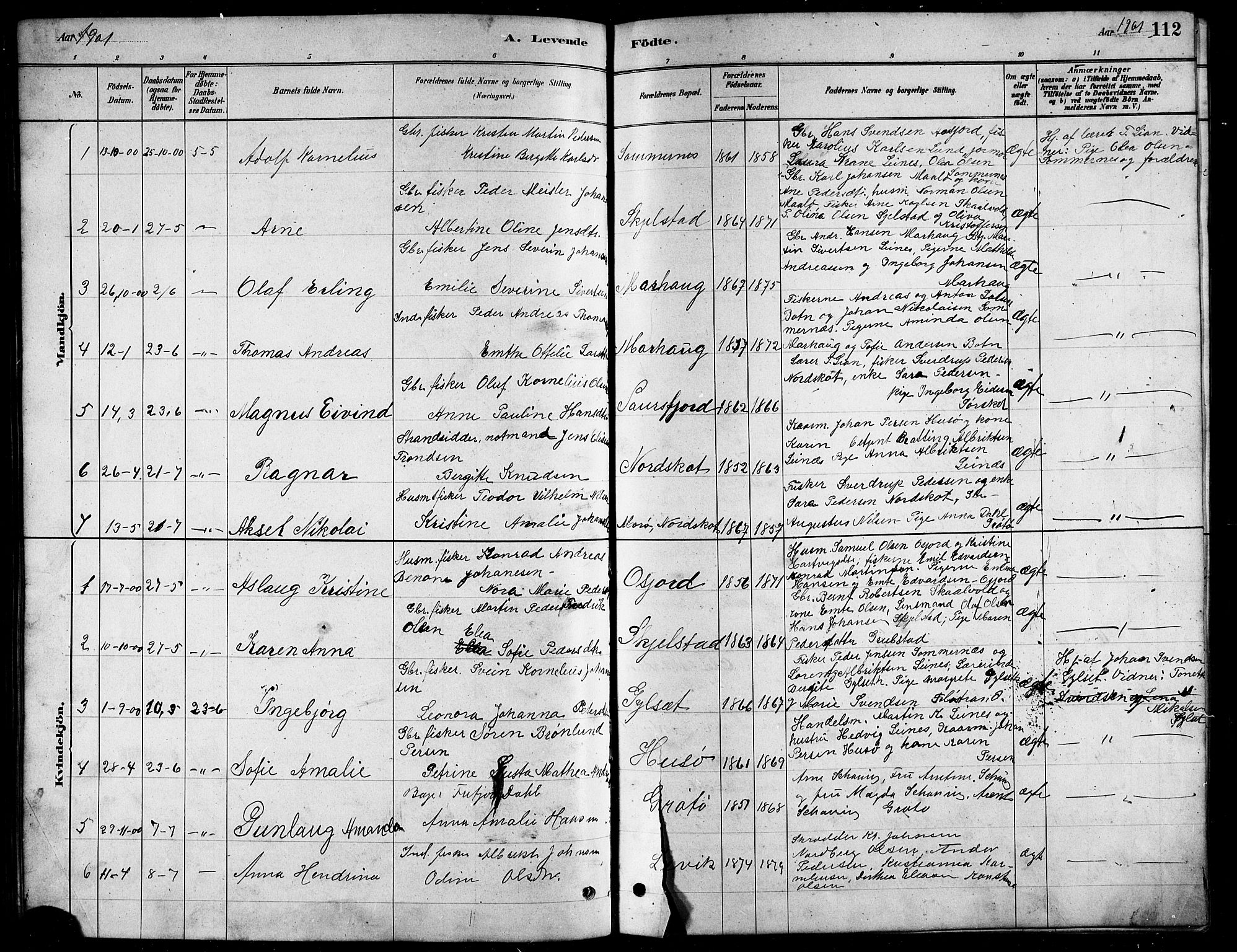 Ministerialprotokoller, klokkerbøker og fødselsregistre - Nordland, SAT/A-1459/857/L0828: Parish register (copy) no. 857C03, 1879-1908, p. 112
