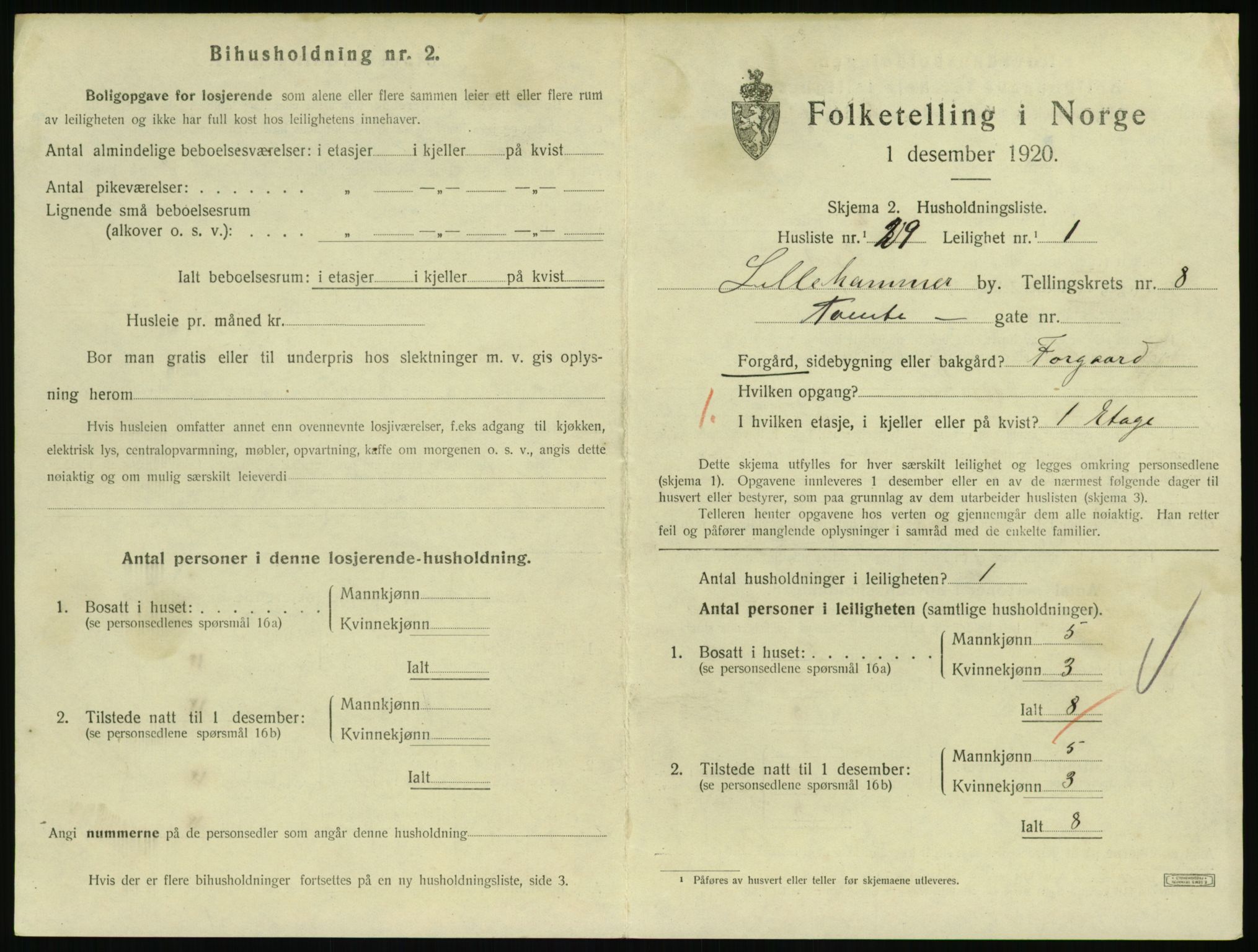 SAH, 1920 census for Lillehammer, 1920, p. 2938