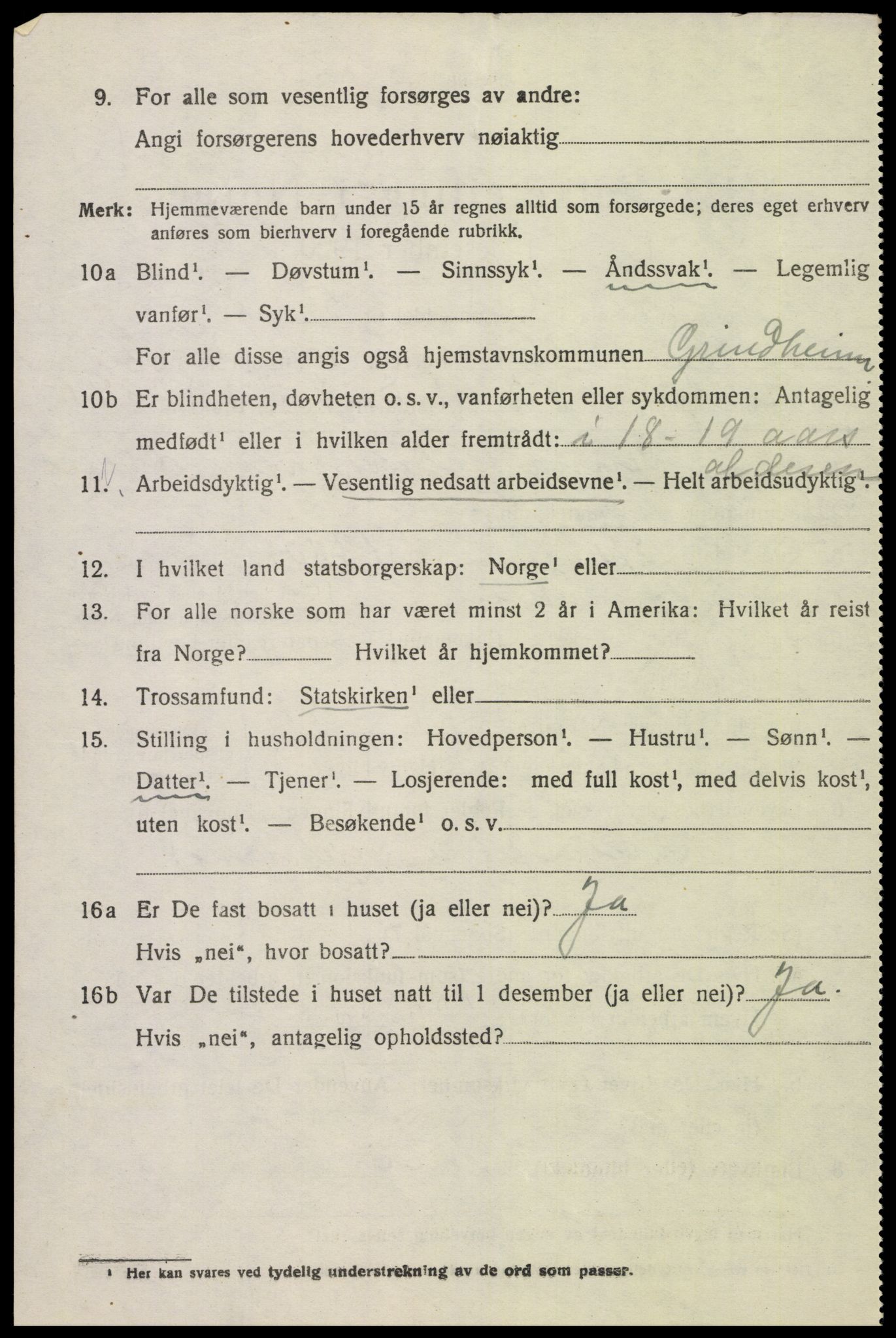 SAK, 1920 census for Grindheim, 1920, p. 576
