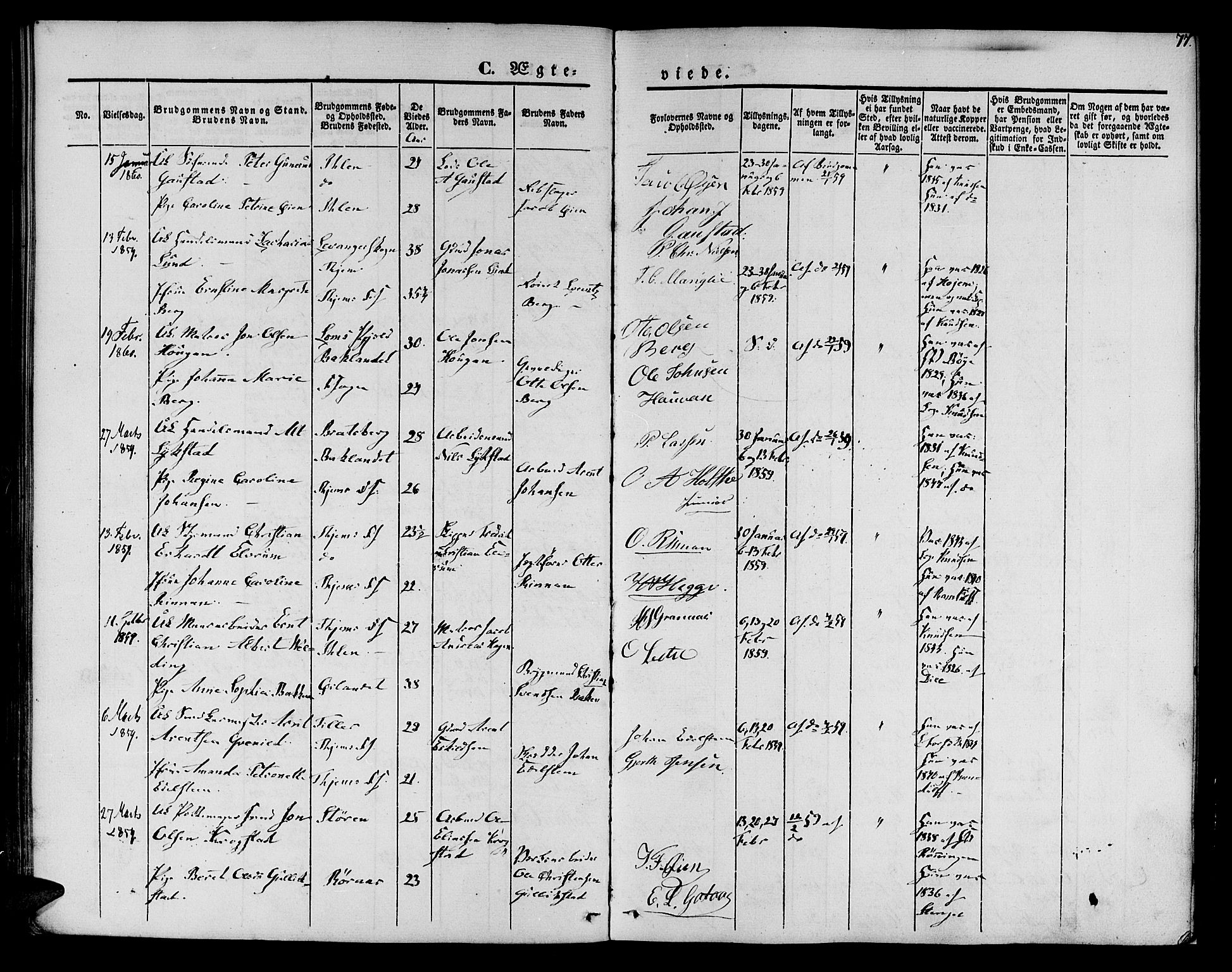 Ministerialprotokoller, klokkerbøker og fødselsregistre - Sør-Trøndelag, SAT/A-1456/602/L0111: Parish register (official) no. 602A09, 1844-1867, p. 77
