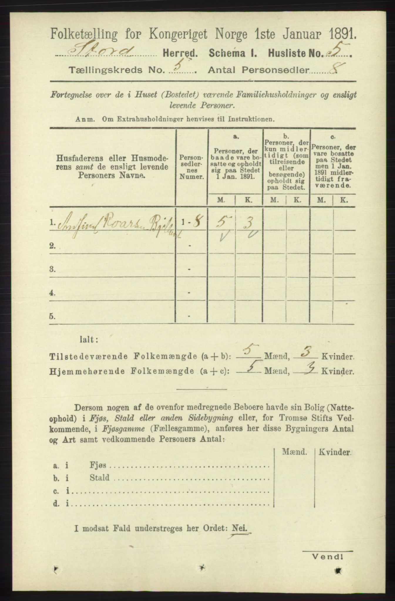 RA, 1891 census for 1221 Stord, 1891, p. 1586