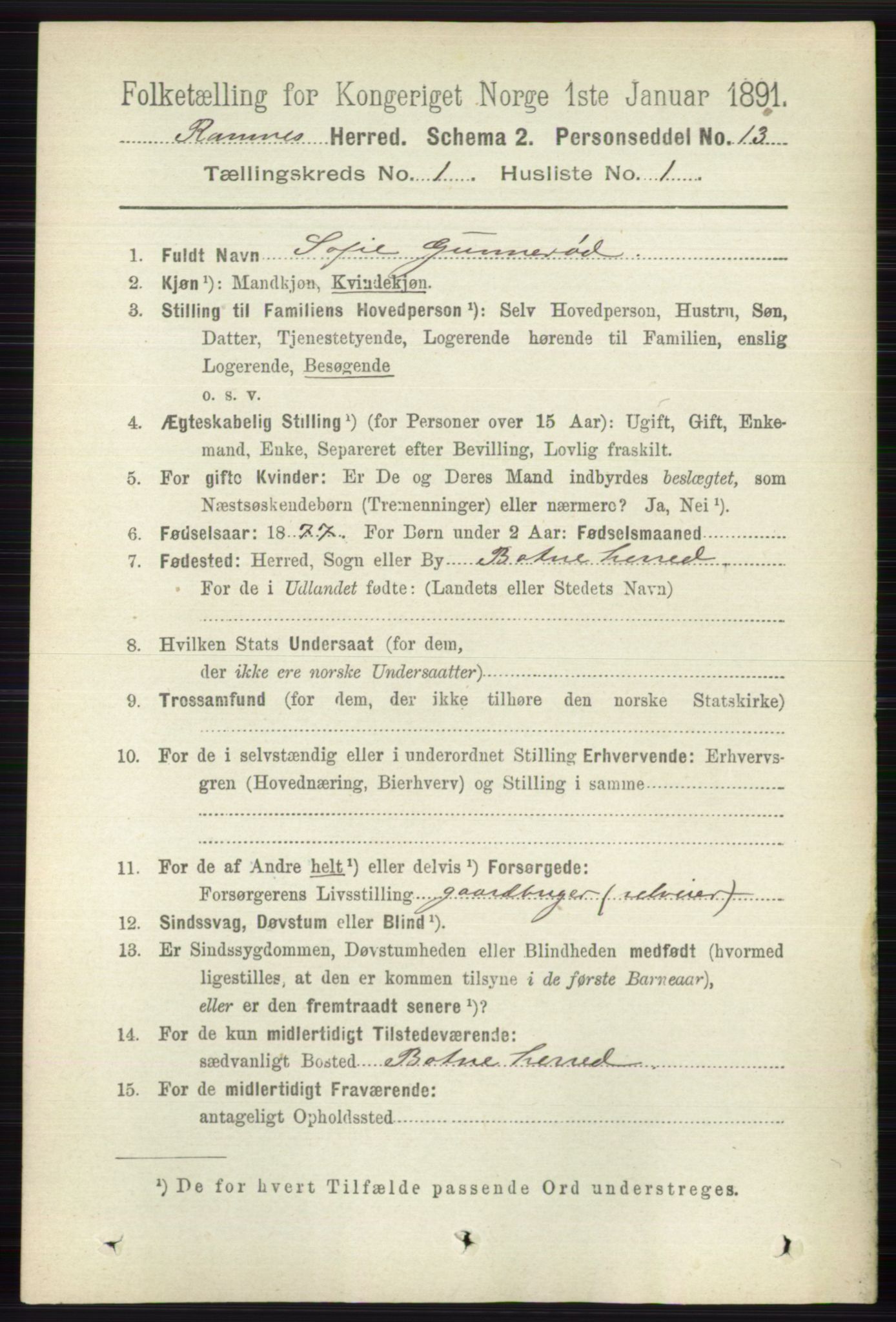 RA, 1891 census for 0718 Ramnes, 1891, p. 105