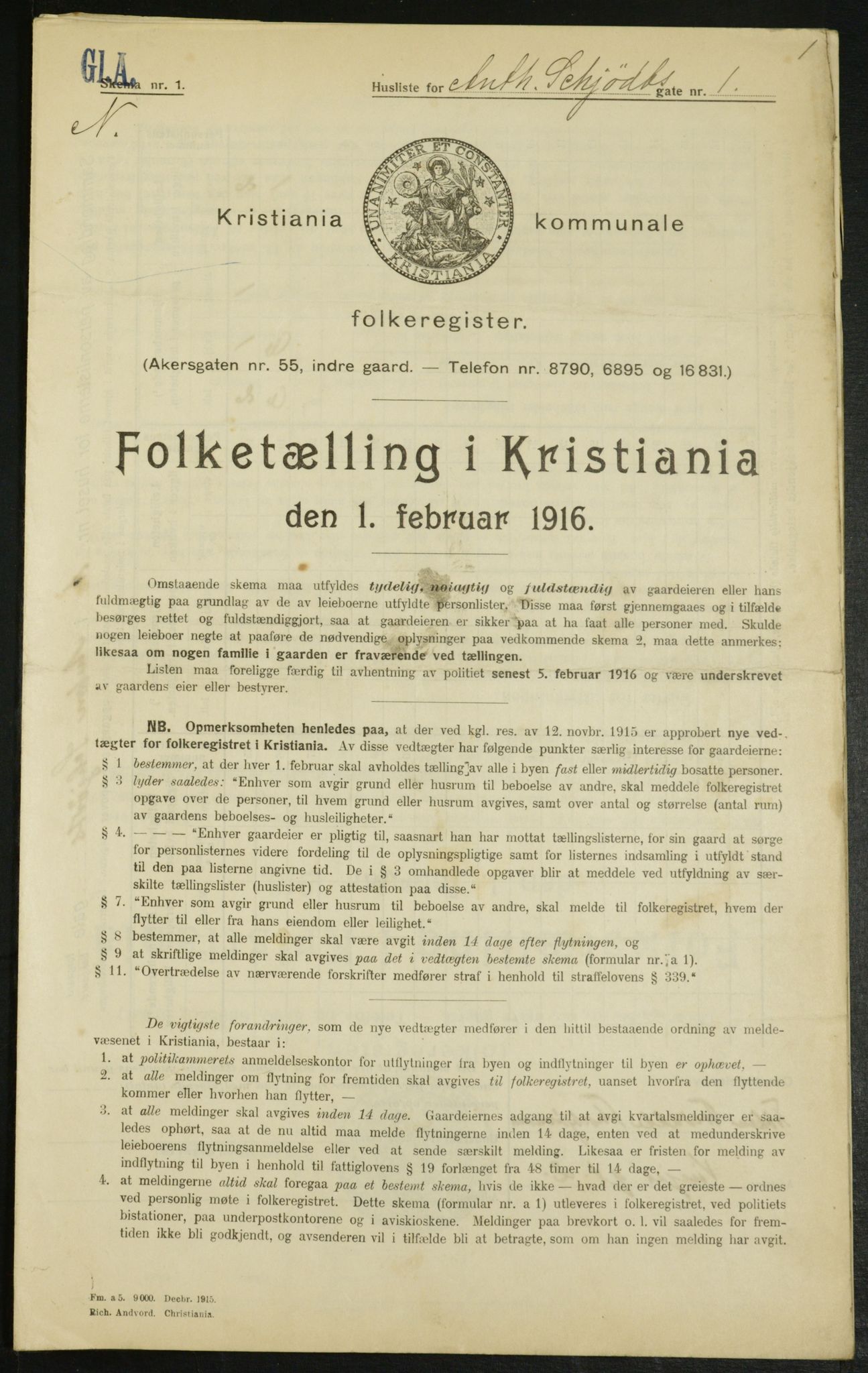 OBA, Municipal Census 1916 for Kristiania, 1916, p. 1287