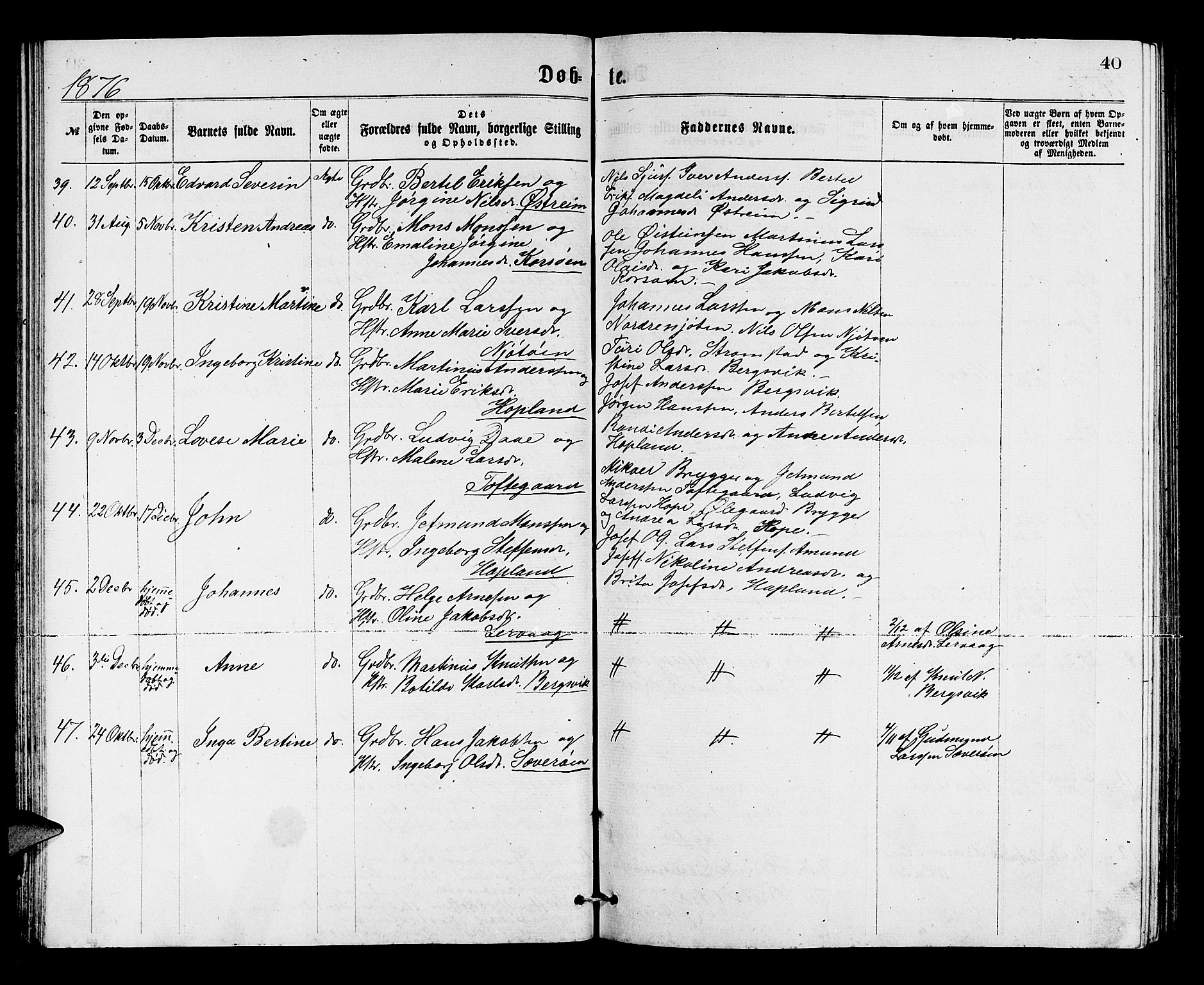 Lindås Sokneprestembete, SAB/A-76701/H/Hab: Parish register (copy) no. C 2, 1868-1885, p. 40