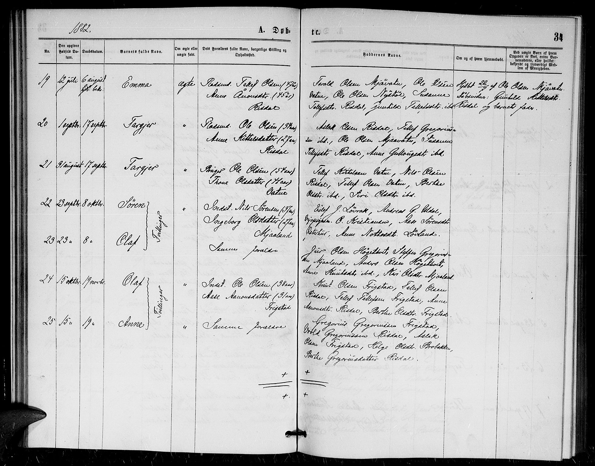 Herefoss sokneprestkontor, AV/SAK-1111-0019/F/Fa/Fac/L0001: Parish register (official) no. A 1, 1871-1886, p. 34