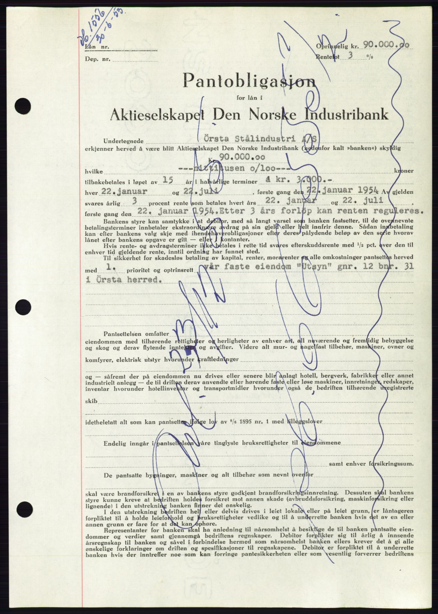 Søre Sunnmøre sorenskriveri, AV/SAT-A-4122/1/2/2C/L0123: Mortgage book no. 11B, 1953-1953, Diary no: : 1556/1953