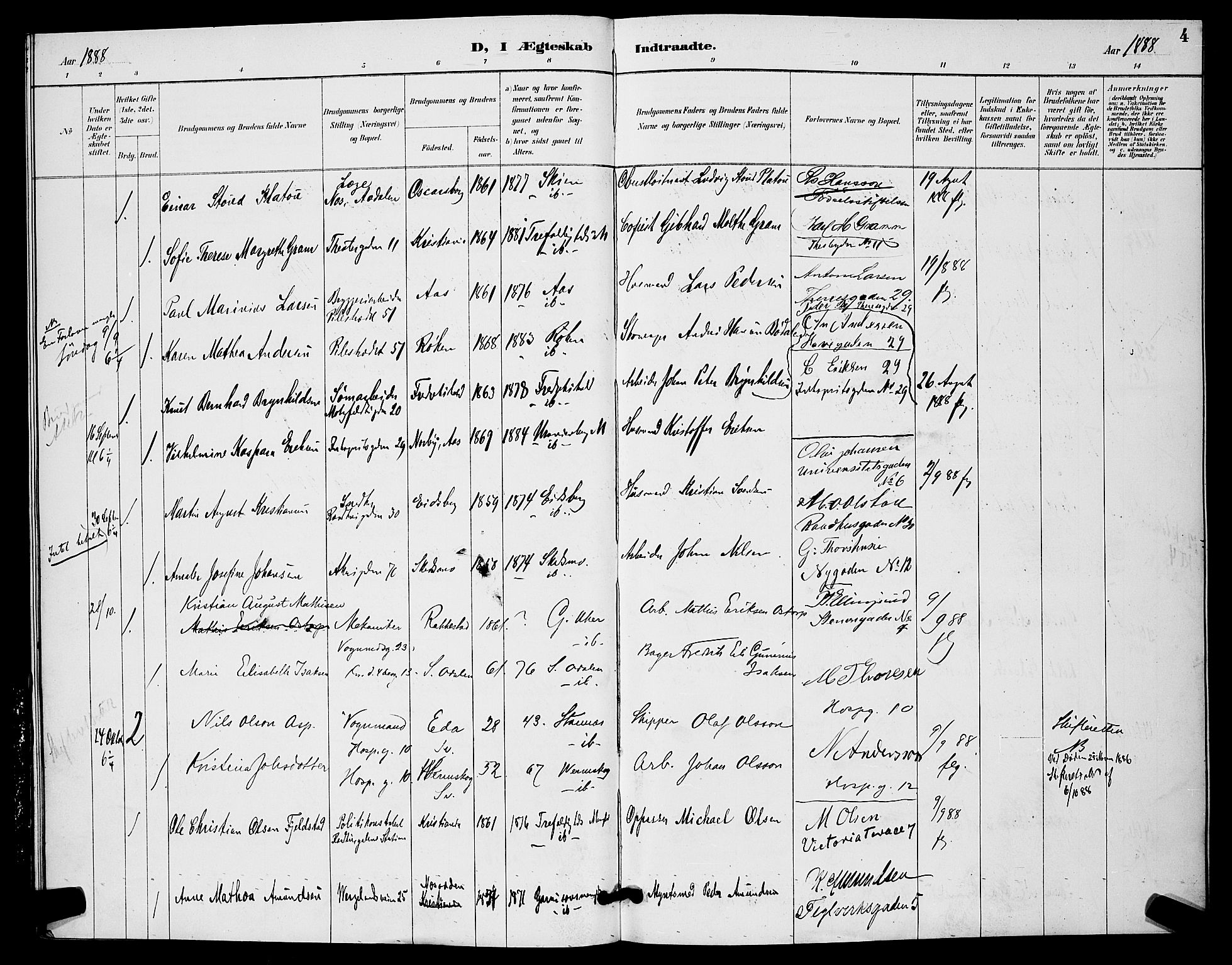 Trefoldighet prestekontor Kirkebøker, AV/SAO-A-10882/H/Ha/L0004: Banns register no. 4, 1888-1894, p. 4