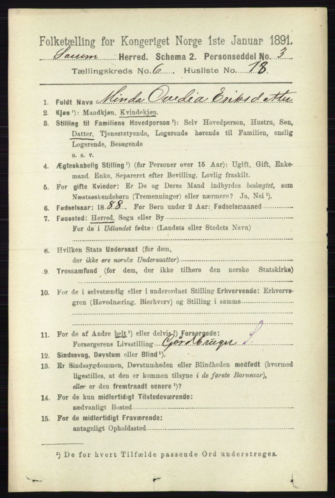 RA, 1891 census for 0226 Sørum, 1891, p. 2818