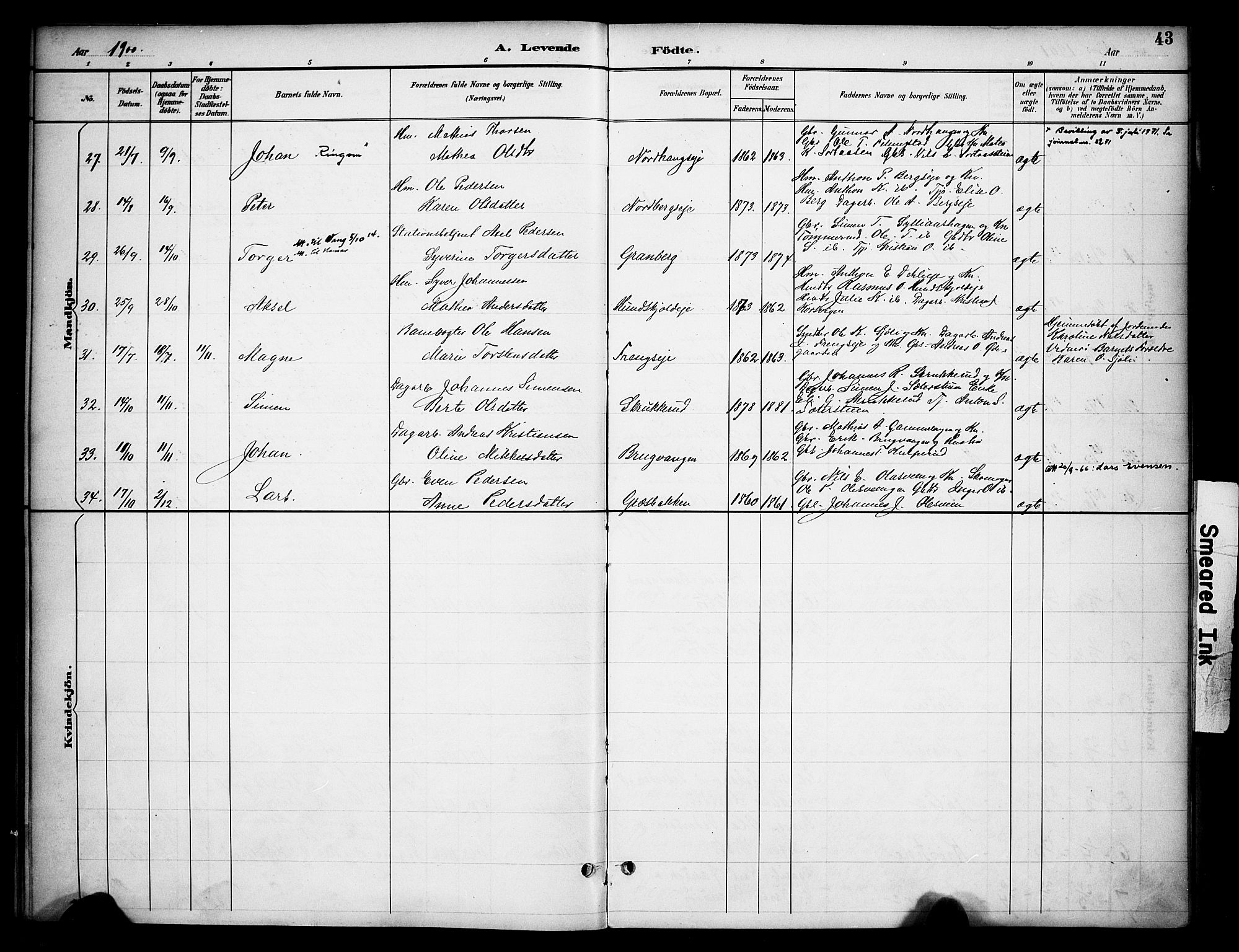 Ringsaker prestekontor, AV/SAH-PREST-014/K/Ka/L0015: Parish register (official) no. 15, 1891-1904, p. 43