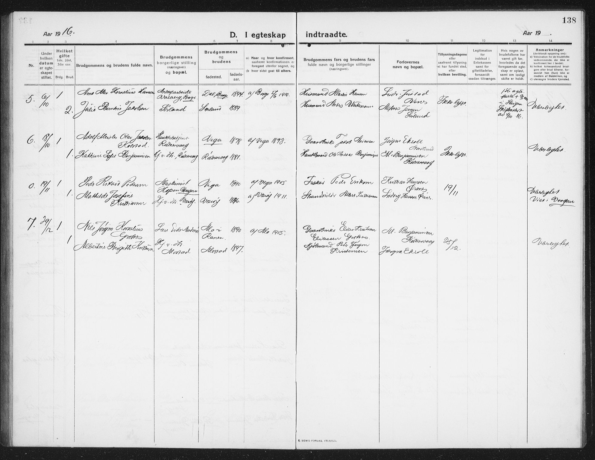 Ministerialprotokoller, klokkerbøker og fødselsregistre - Nordland, SAT/A-1459/807/L0124: Parish register (copy) no. 807C02, 1910-1935, p. 138