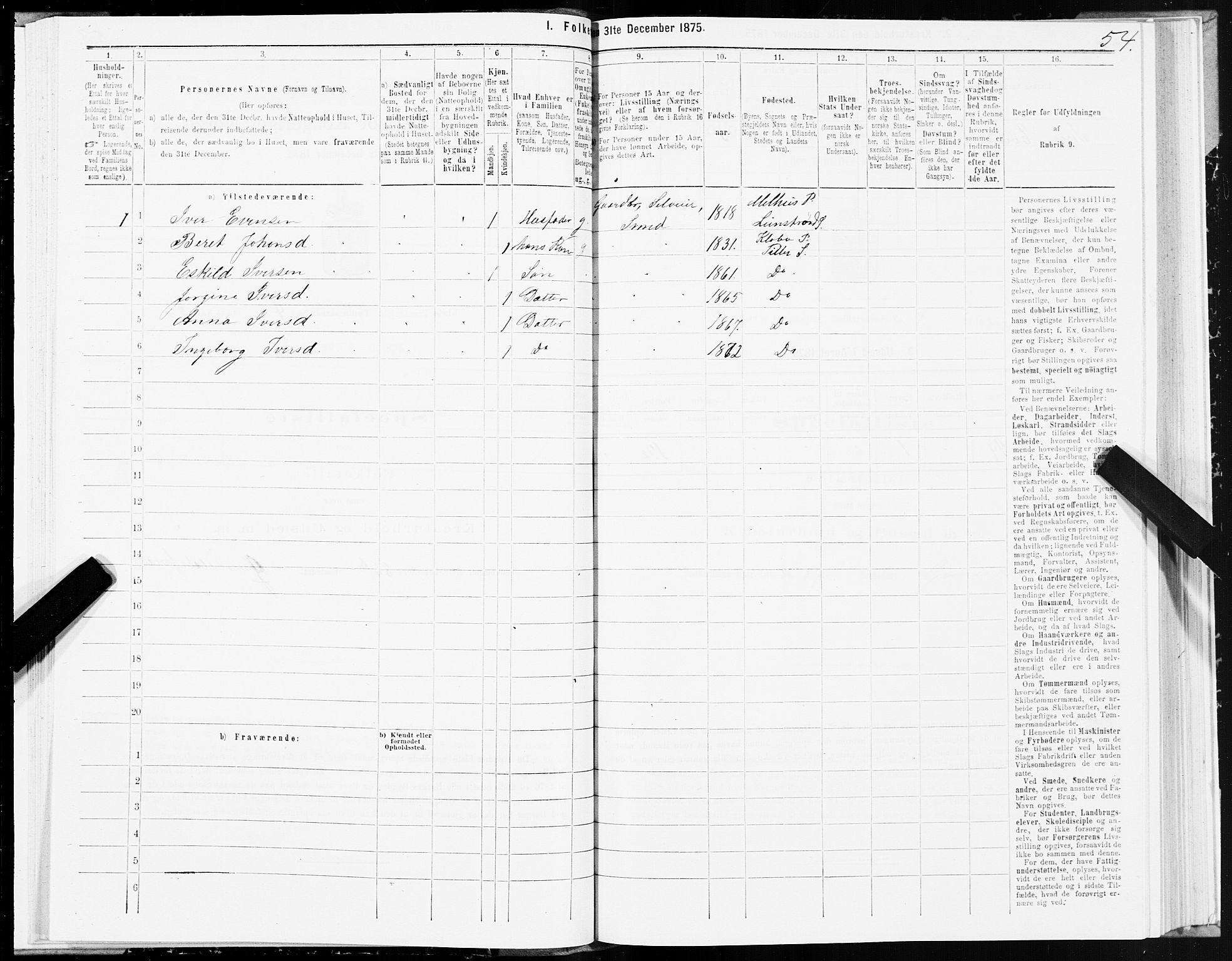 SAT, 1875 census for 1662P Klæbu, 1875, p. 2054