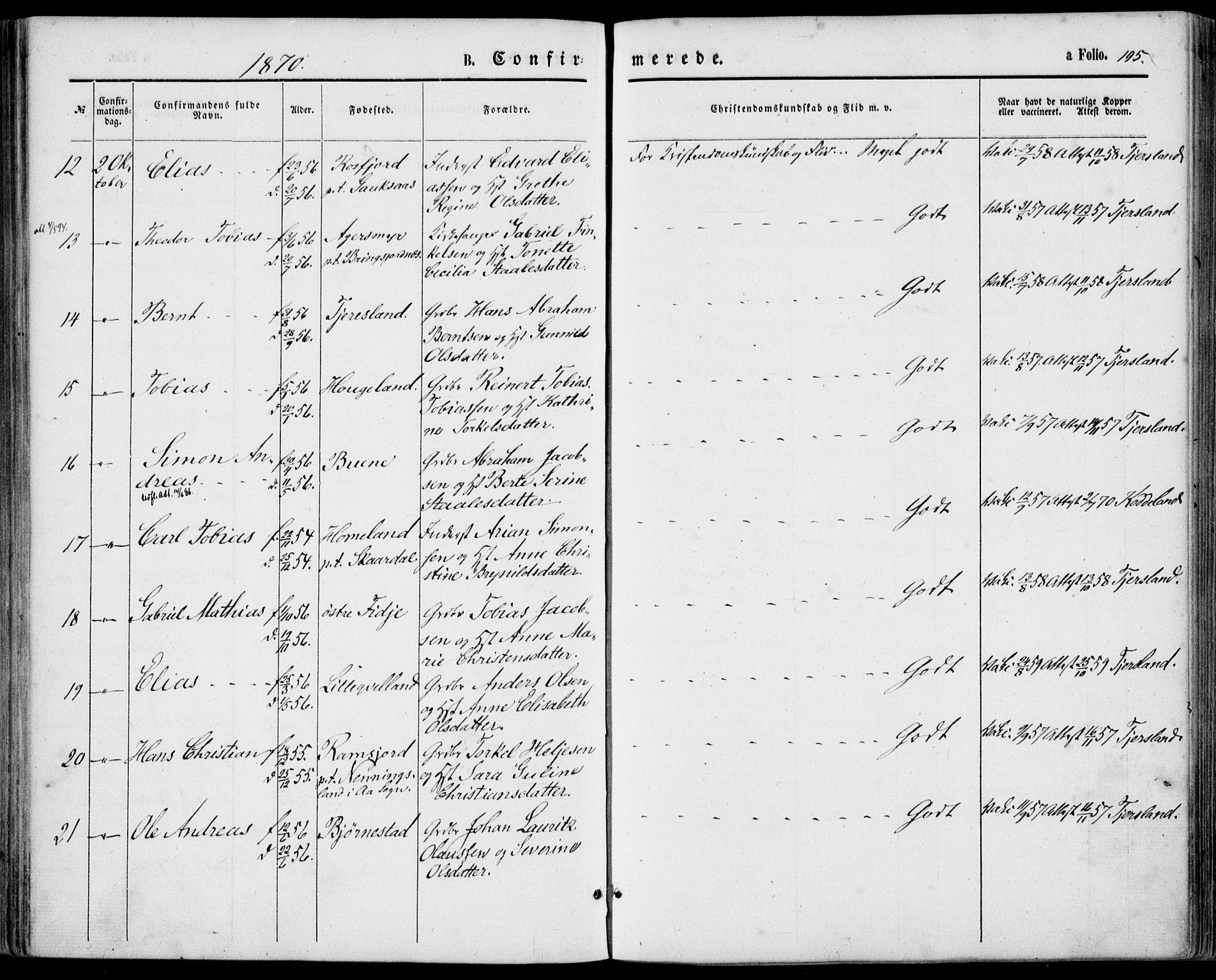 Lyngdal sokneprestkontor, SAK/1111-0029/F/Fa/Fac/L0010: Parish register (official) no. A 10, 1865-1878, p. 195