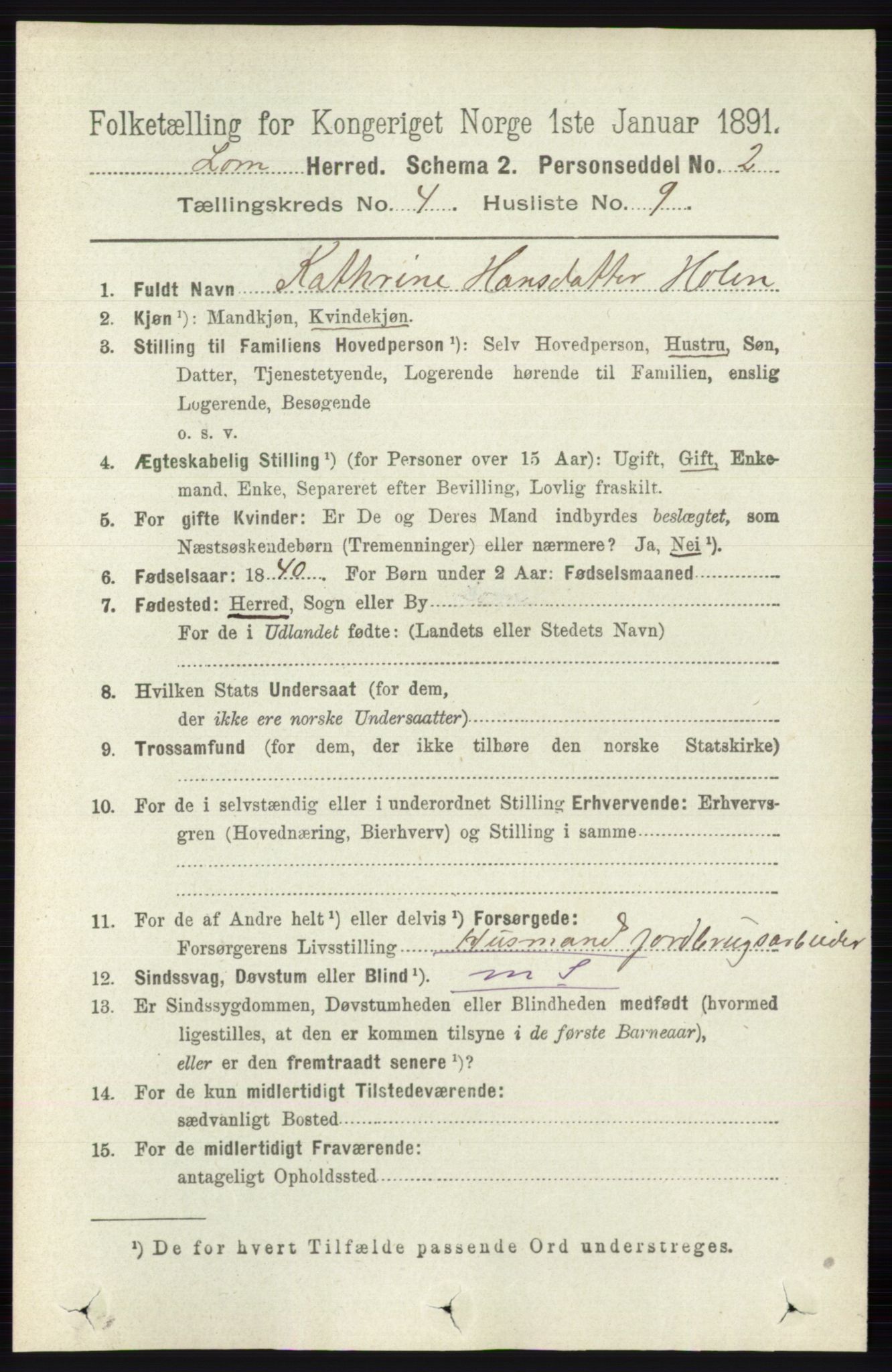 RA, 1891 census for 0514 Lom, 1891, p. 1546