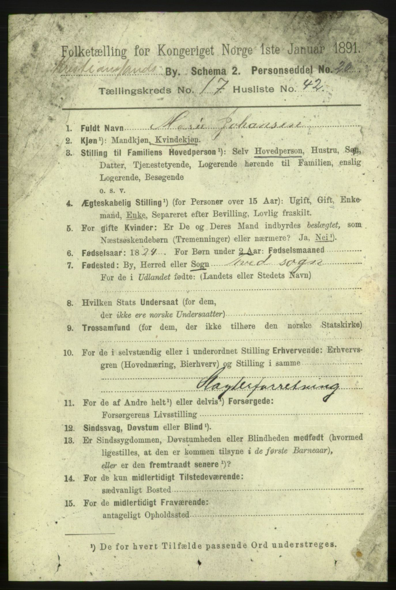 RA, 1891 census for 1001 Kristiansand, 1891, p. 7190