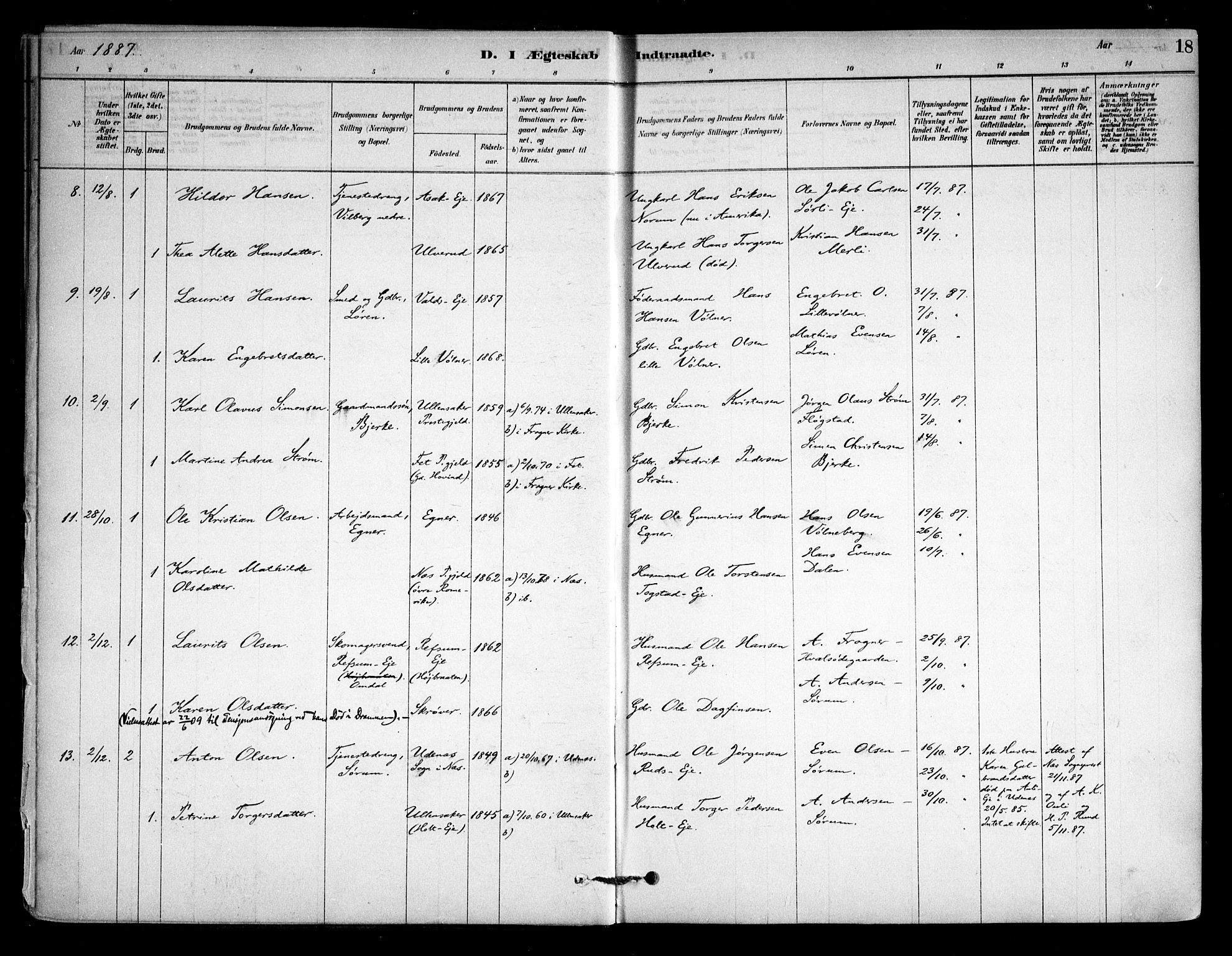 Sørum prestekontor Kirkebøker, AV/SAO-A-10303/F/Fa/L0008: Parish register (official) no. I 8, 1878-1914, p. 18