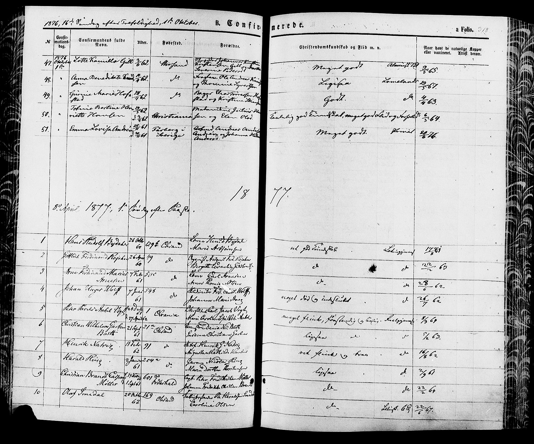 Kristiansand domprosti, SAK/1112-0006/F/Fa/L0015: Parish register (official) no. A 15, 1867-1880, p. 318