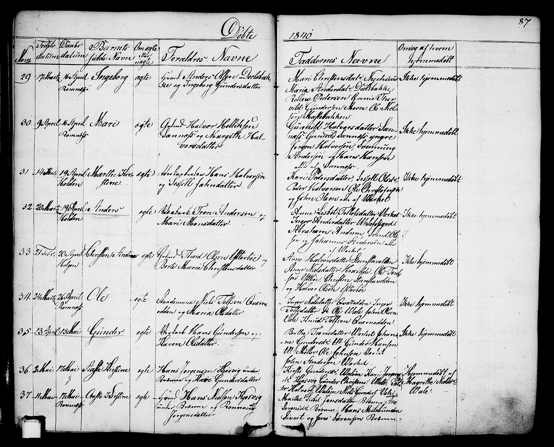 Holla kirkebøker, AV/SAKO-A-272/F/Fa/L0004: Parish register (official) no. 4, 1830-1848, p. 87