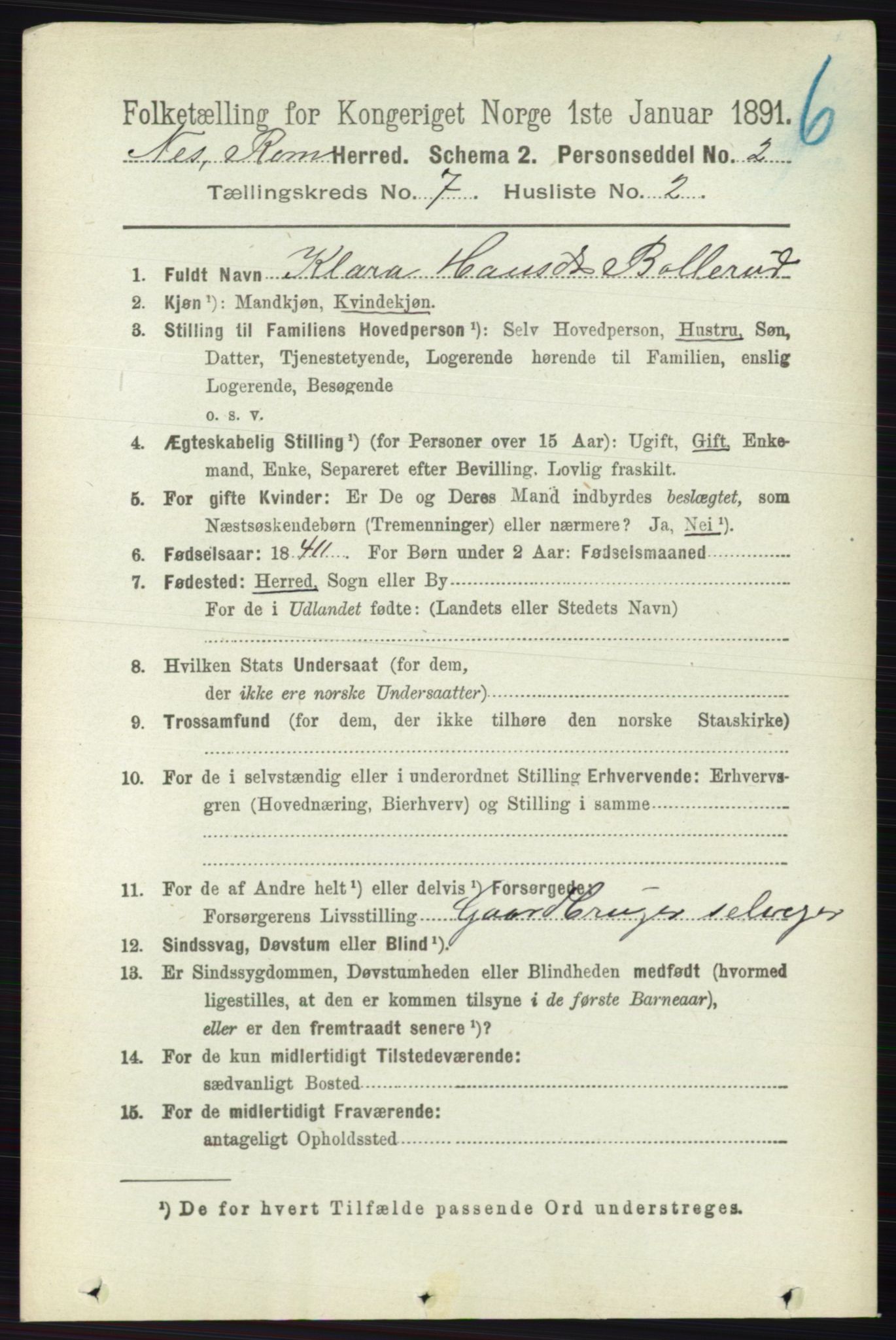 RA, 1891 census for 0236 Nes, 1891, p. 4026