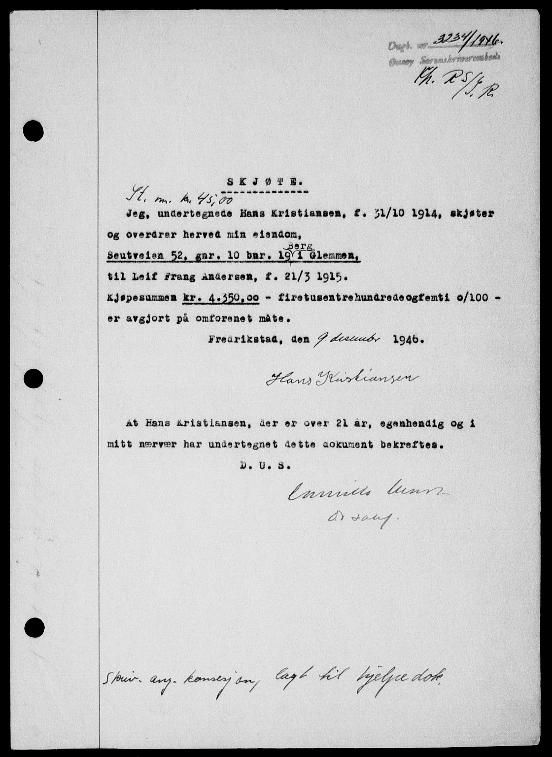Onsøy sorenskriveri, SAO/A-10474/G/Ga/Gab/L0018: Mortgage book no. II A-18, 1946-1947, Diary no: : 3234/1946