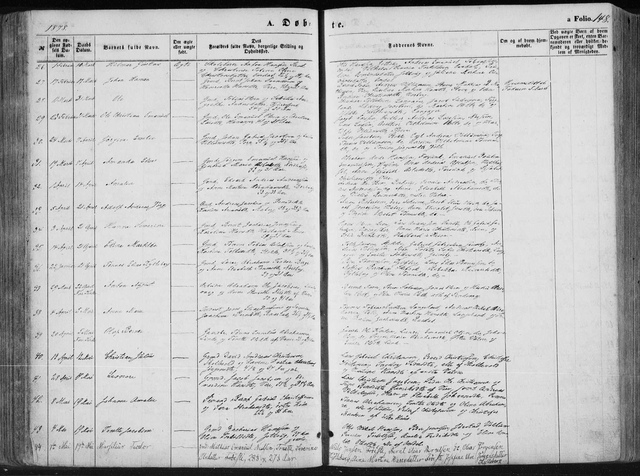 Lista sokneprestkontor, AV/SAK-1111-0027/F/Fa/L0011: Parish register (official) no. A 11, 1861-1878, p. 148