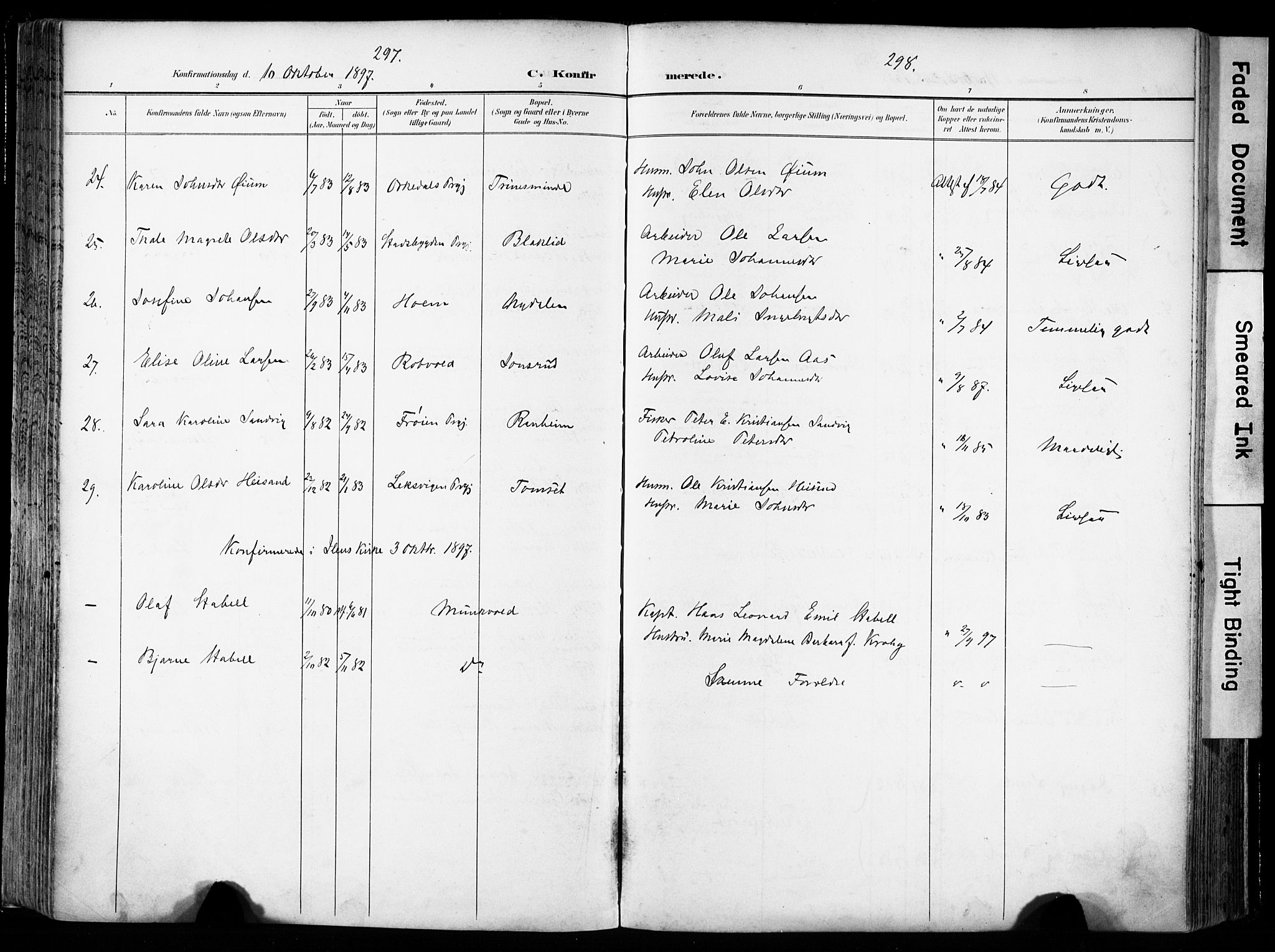 Ministerialprotokoller, klokkerbøker og fødselsregistre - Sør-Trøndelag, SAT/A-1456/606/L0301: Parish register (official) no. 606A16, 1894-1907, p. 297-298