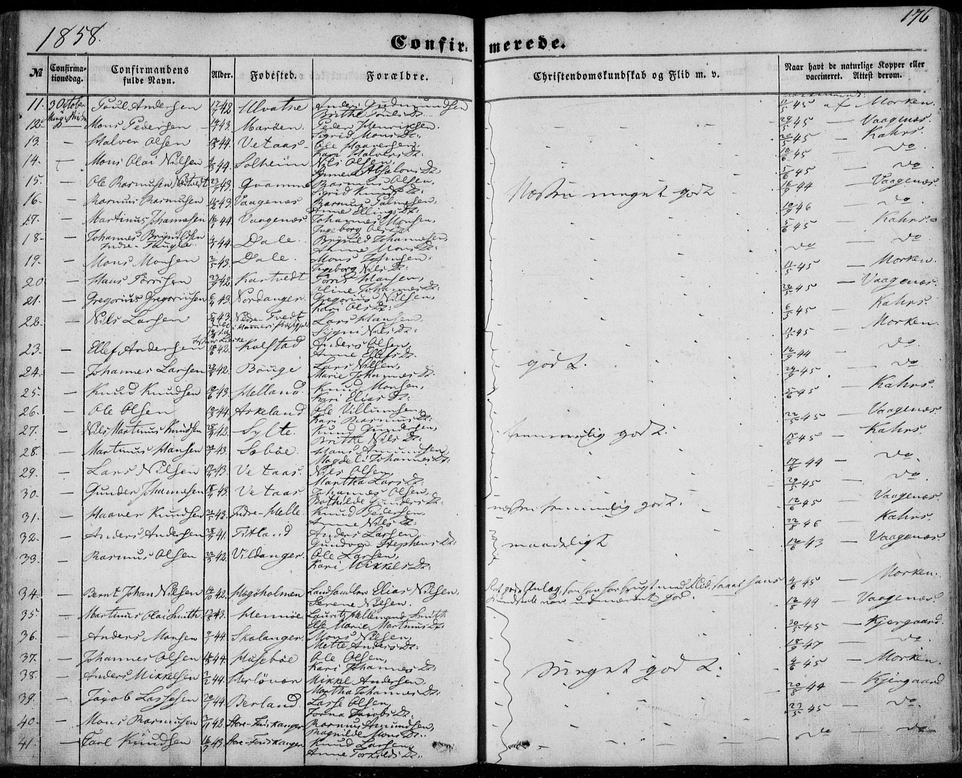 Manger sokneprestembete, SAB/A-76801/H/Haa: Parish register (official) no. A 6, 1849-1859, p. 176