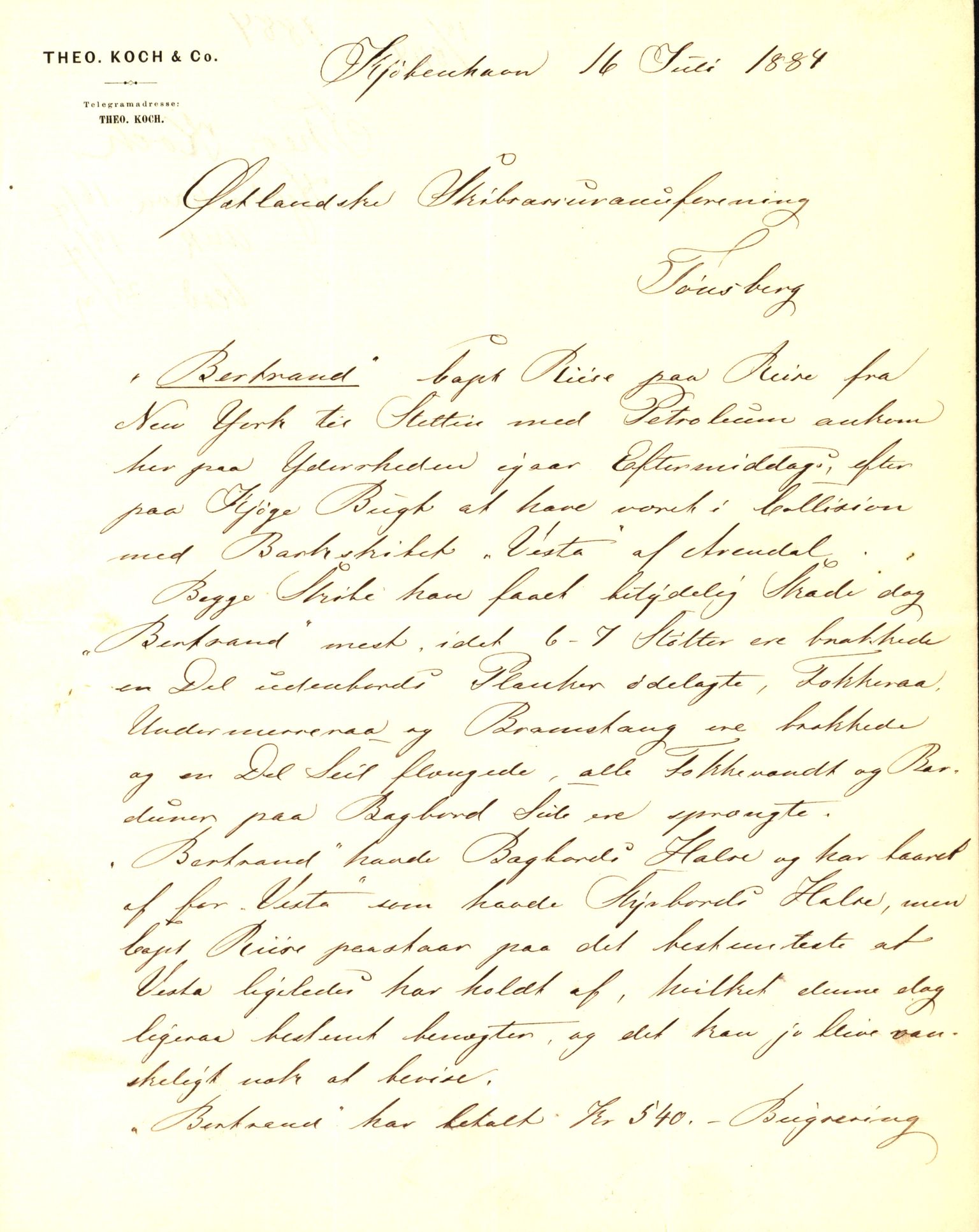 Pa 63 - Østlandske skibsassuranceforening, VEMU/A-1079/G/Ga/L0017/0008: Havaridokumenter / Terpsichore, Industri, Baticola, Bertrand, 1884, p. 73