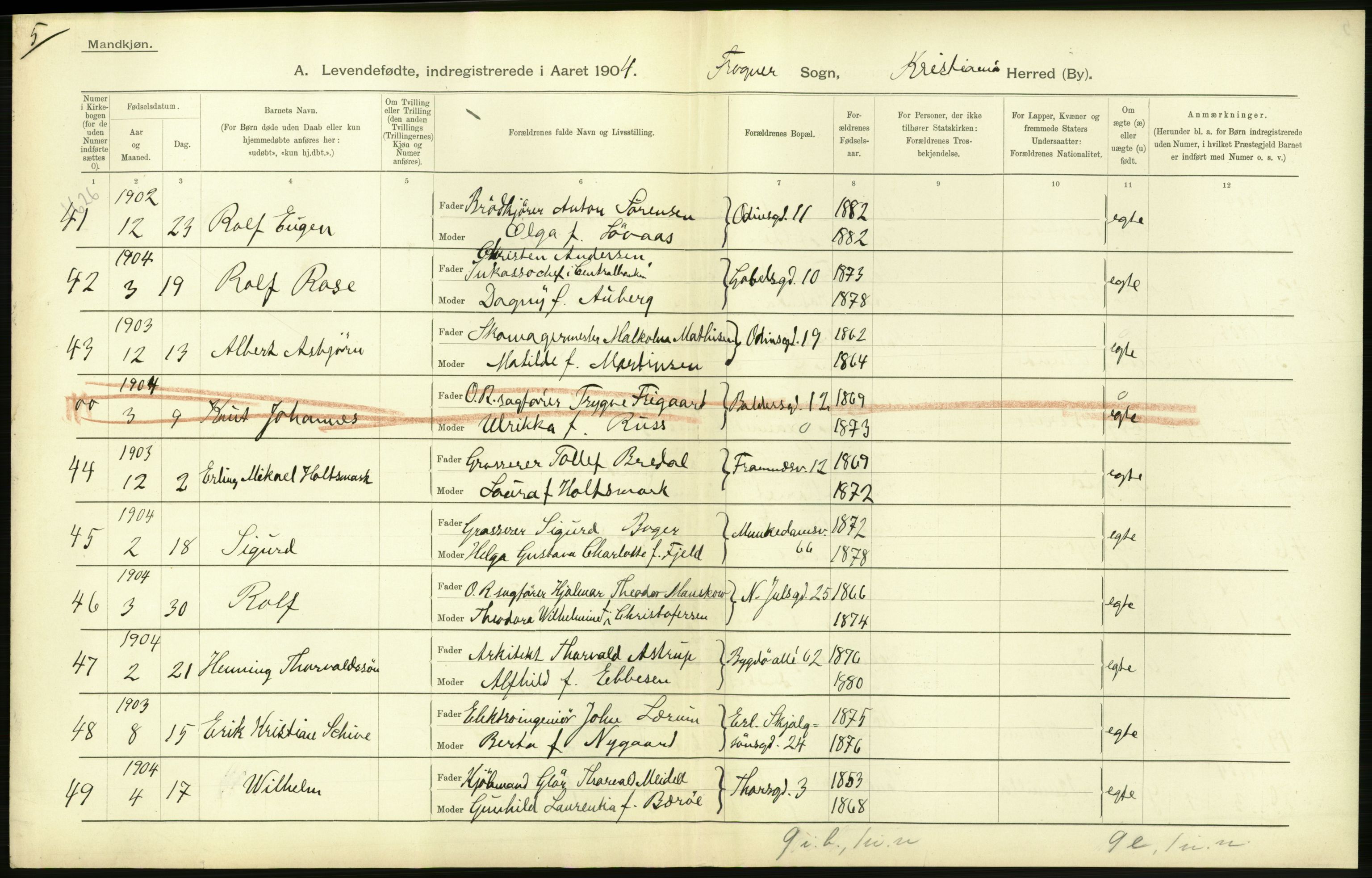 Statistisk sentralbyrå, Sosiodemografiske emner, Befolkning, AV/RA-S-2228/D/Df/Dfa/Dfab/L0003: Kristiania: Fødte, 1904, p. 56