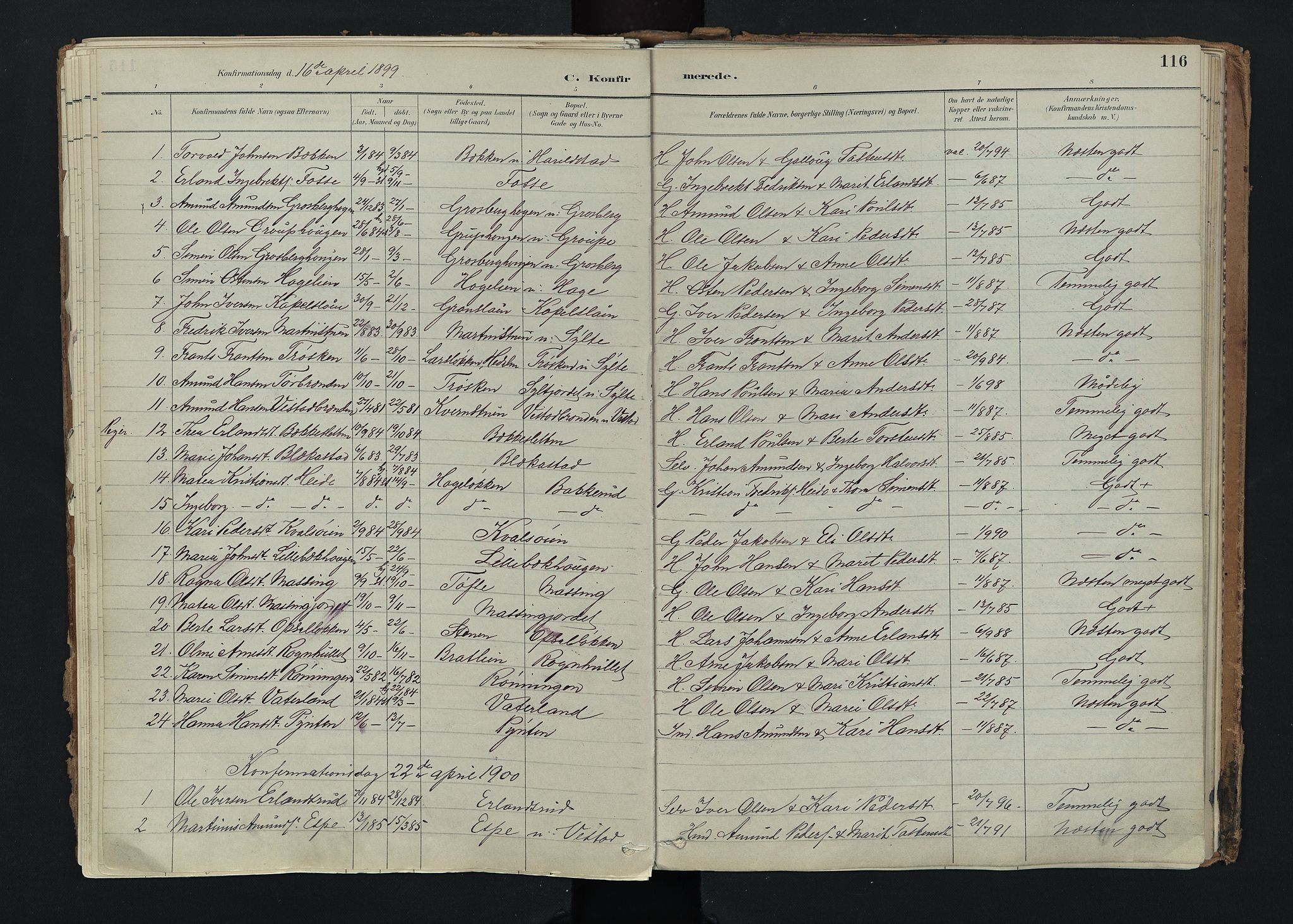 Nord-Fron prestekontor, SAH/PREST-080/H/Ha/Haa/L0005: Parish register (official) no. 5, 1884-1914, p. 116