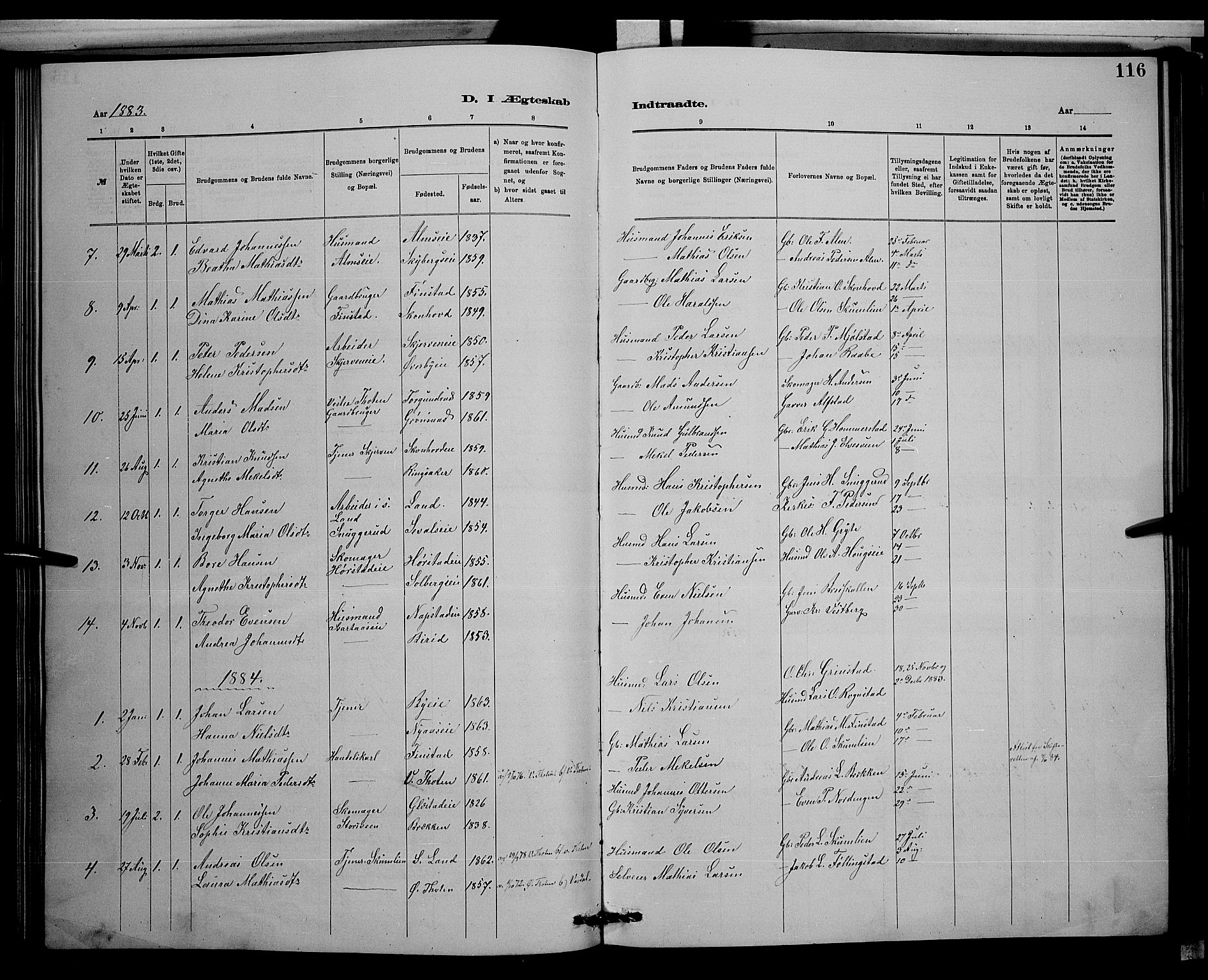 Vardal prestekontor, SAH/PREST-100/H/Ha/Hab/L0008: Parish register (copy) no. 8, 1881-1898, p. 116