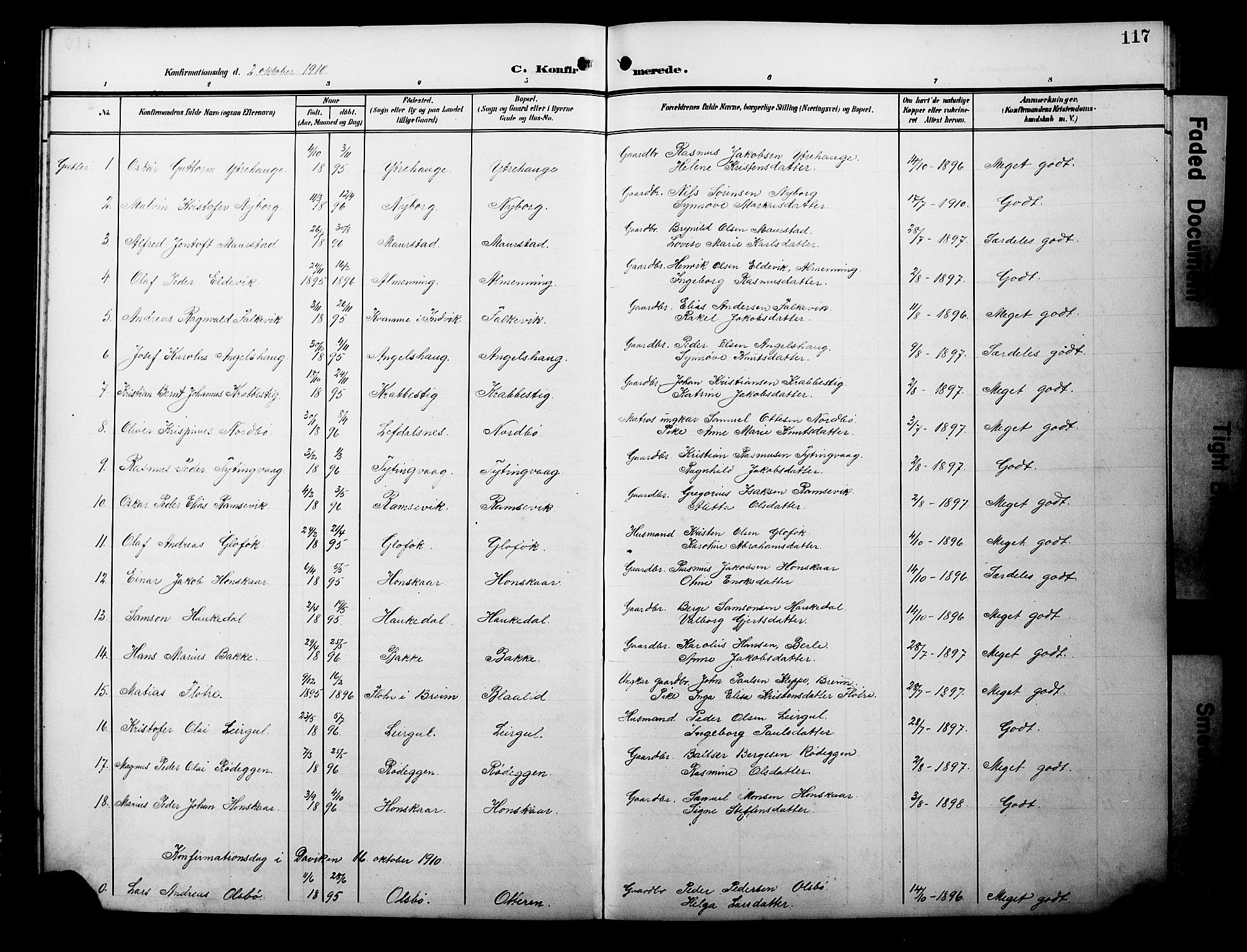 Davik sokneprestembete, AV/SAB-A-79701/H/Hab/Habc/L0003: Parish register (copy) no. C 3, 1907-1929, p. 117