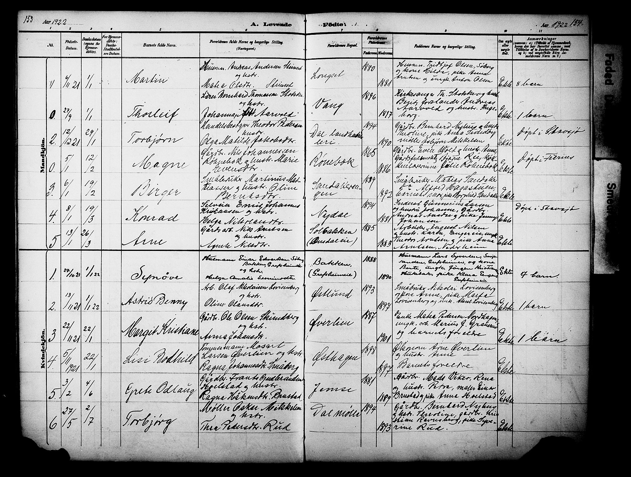 Nes prestekontor, Hedmark, SAH/PREST-020/L/La/L0006: Parish register (copy) no. 6, 1890-1932, p. 153-154