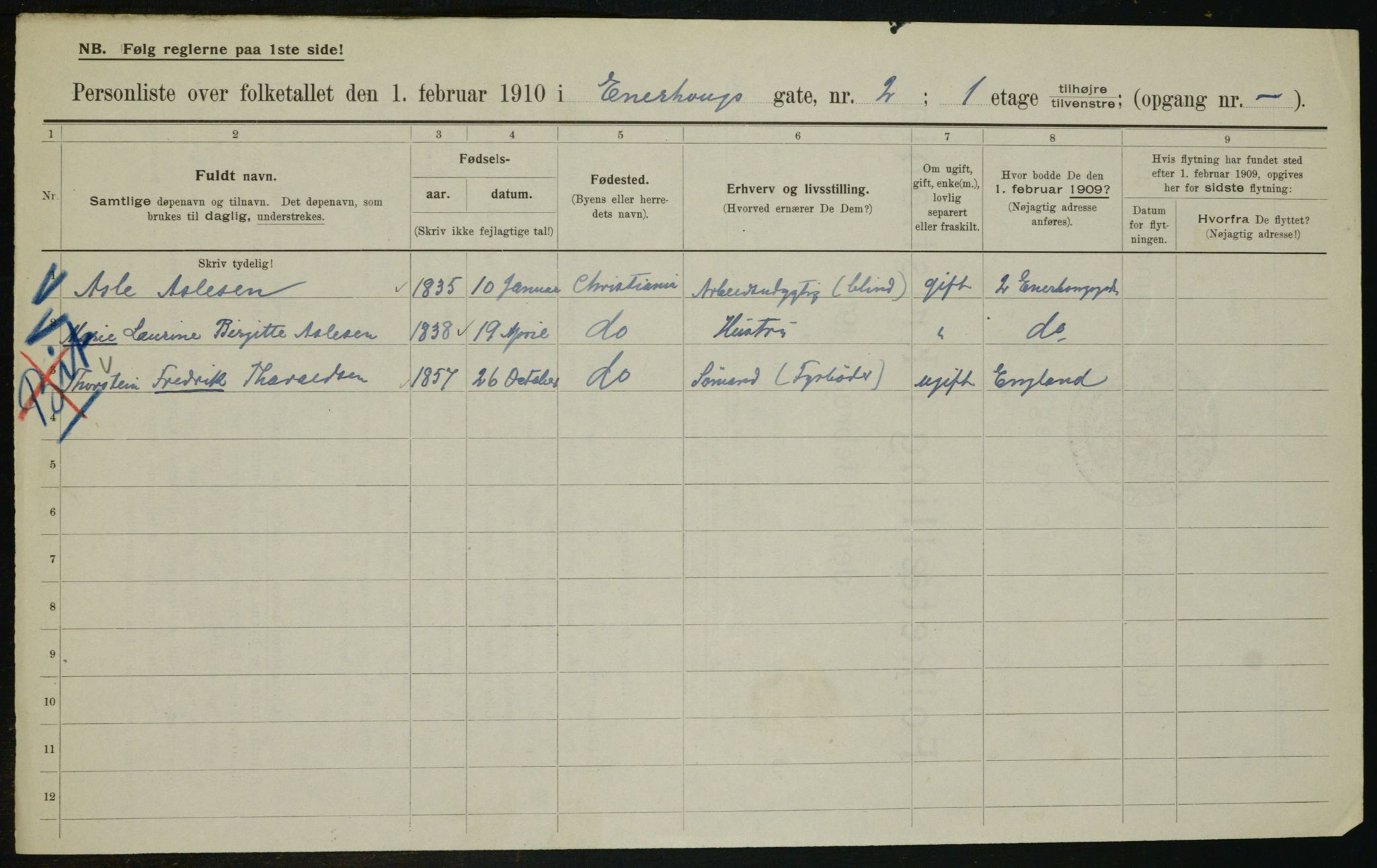 OBA, Municipal Census 1910 for Kristiania, 1910, p. 19687