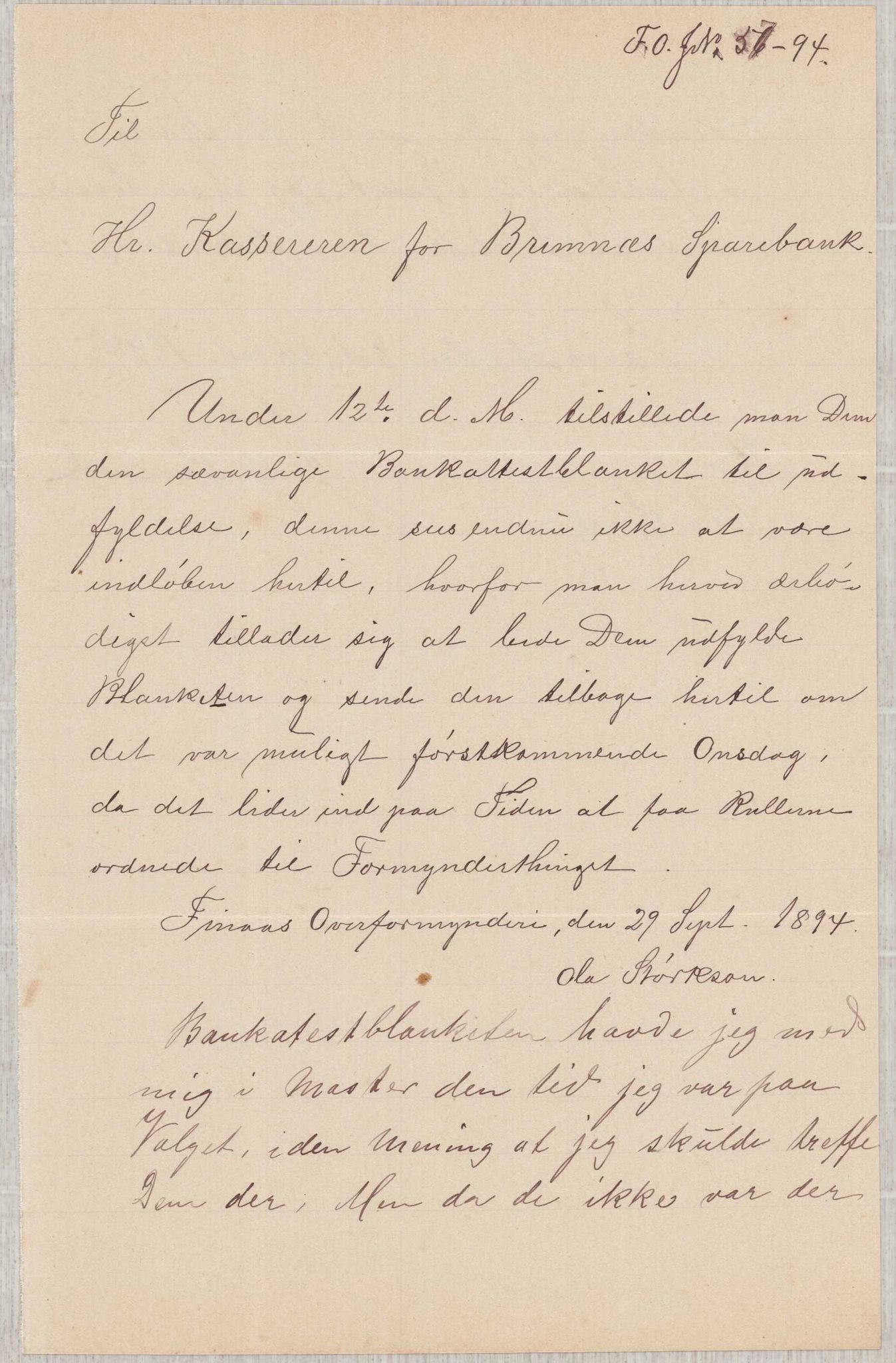 Finnaas kommune. Overformynderiet, IKAH/1218a-812/D/Da/Daa/L0001/0005: Kronologisk ordna korrespondanse / Kronologisk ordna korrespondanse, 1893-1895, p. 57