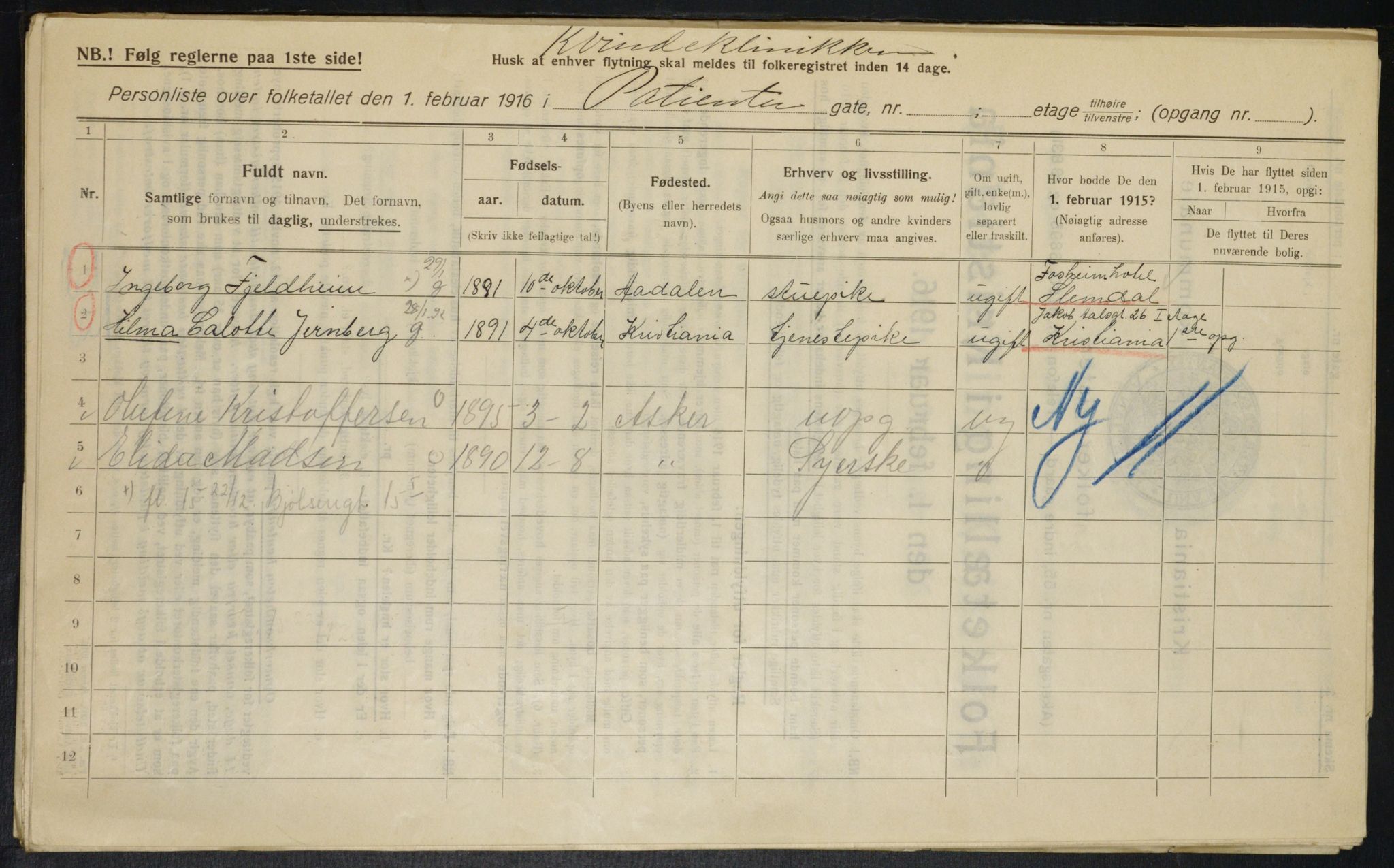 OBA, Municipal Census 1916 for Kristiania, 1916, p. 27415