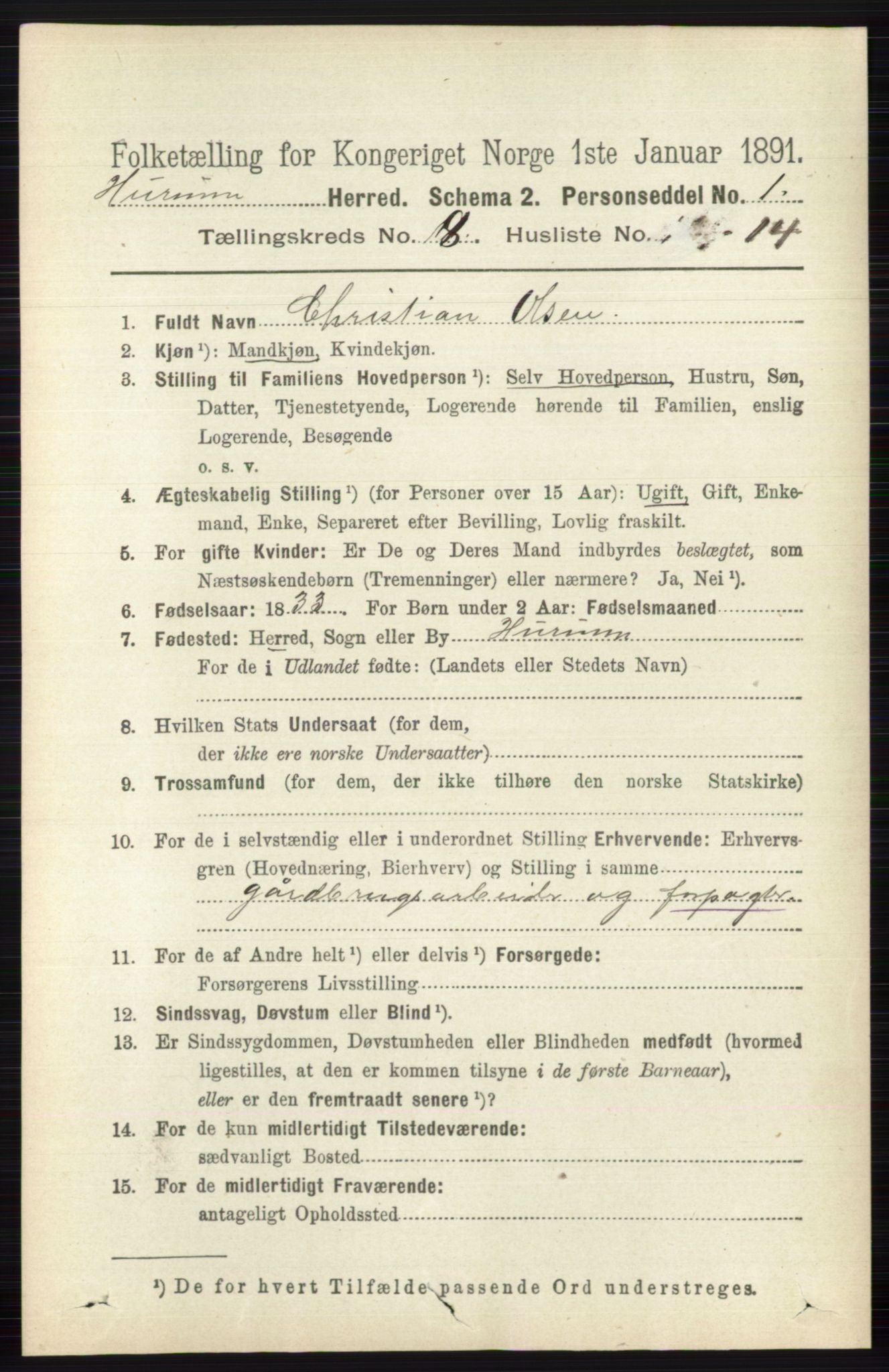 RA, 1891 census for 0628 Hurum, 1891, p. 2723