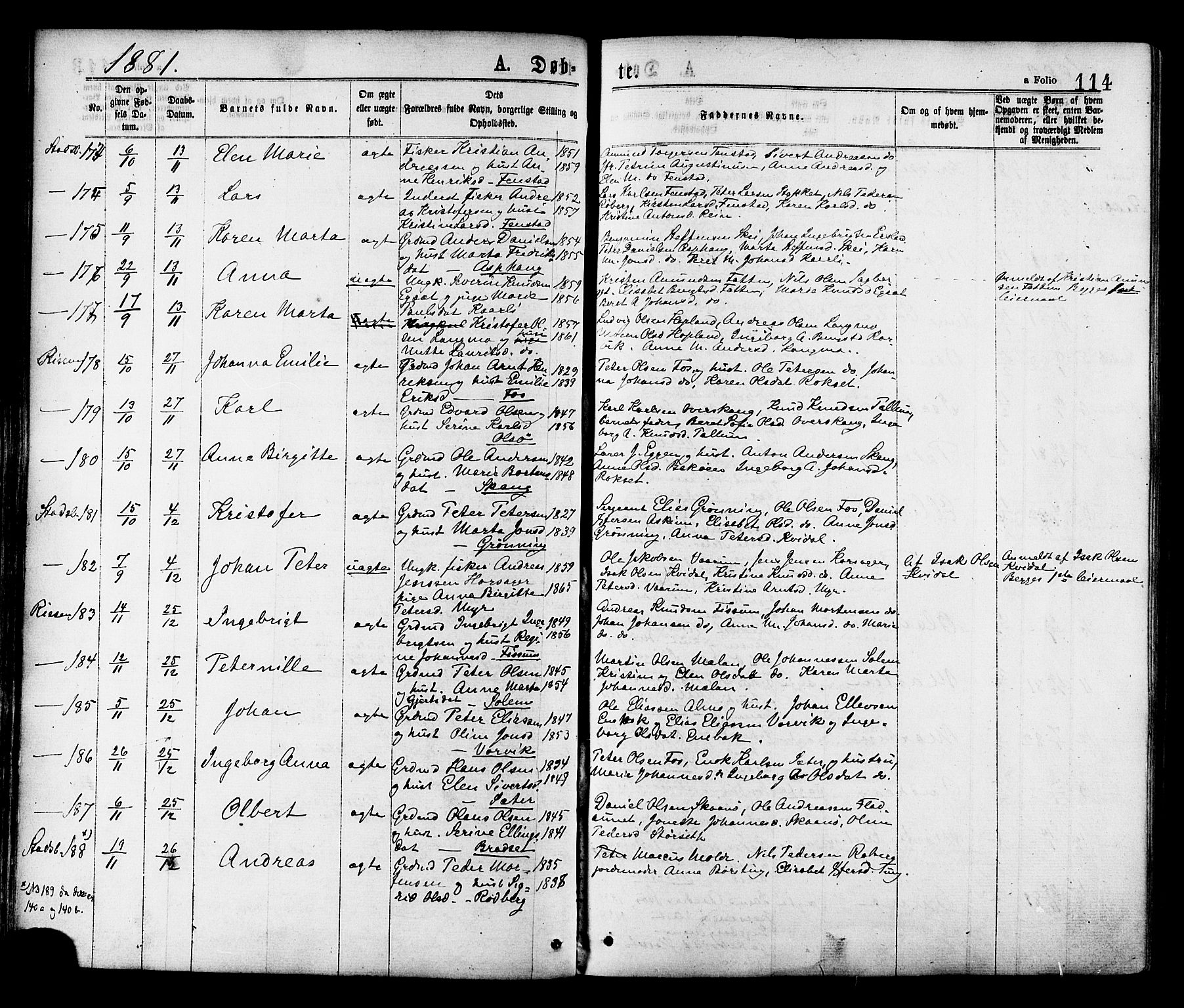Ministerialprotokoller, klokkerbøker og fødselsregistre - Sør-Trøndelag, SAT/A-1456/646/L0613: Parish register (official) no. 646A11, 1870-1884, p. 114
