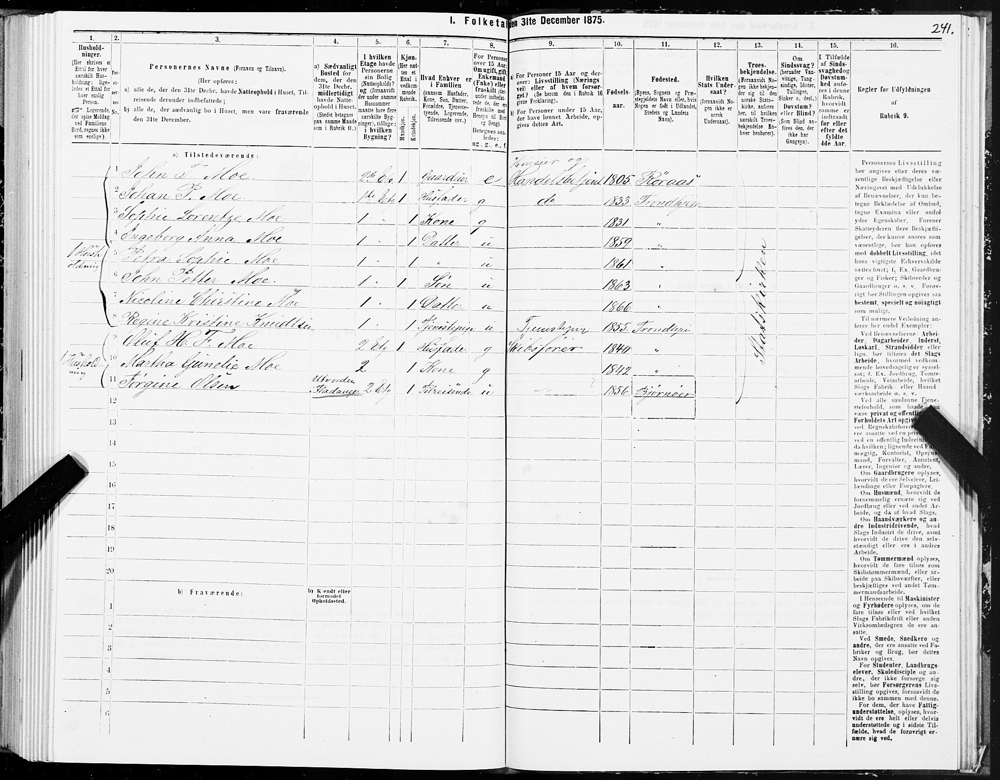 SAT, 1875 census for 1601 Trondheim, 1875, p. 1241