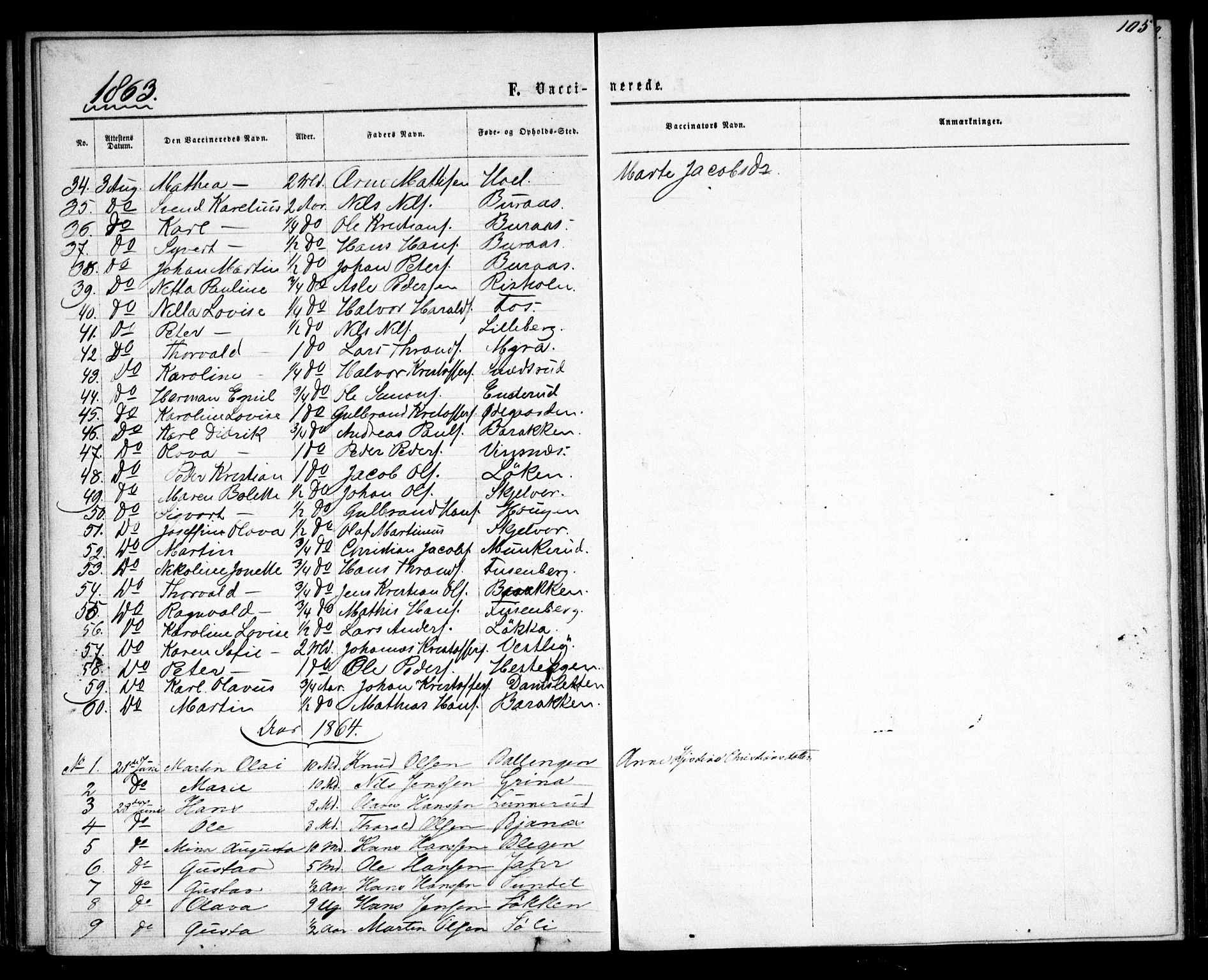 Fet prestekontor Kirkebøker, AV/SAO-A-10370a/F/Fa/L0012: Parish register (official) no. I 12, 1860-1866, p. 105