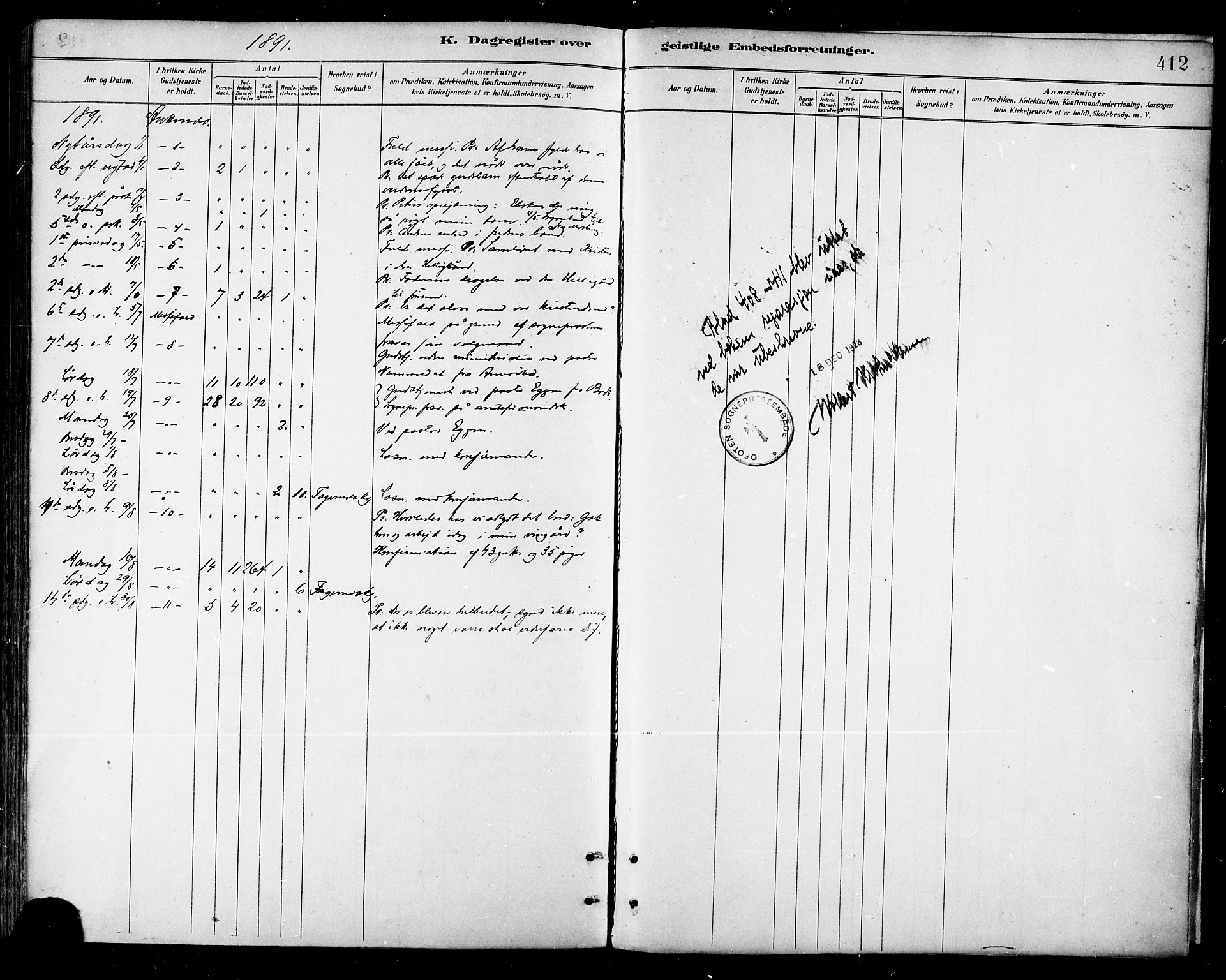 Ministerialprotokoller, klokkerbøker og fødselsregistre - Nordland, AV/SAT-A-1459/866/L0938: Parish register (official) no. 866A01, 1879-1893, p. 412