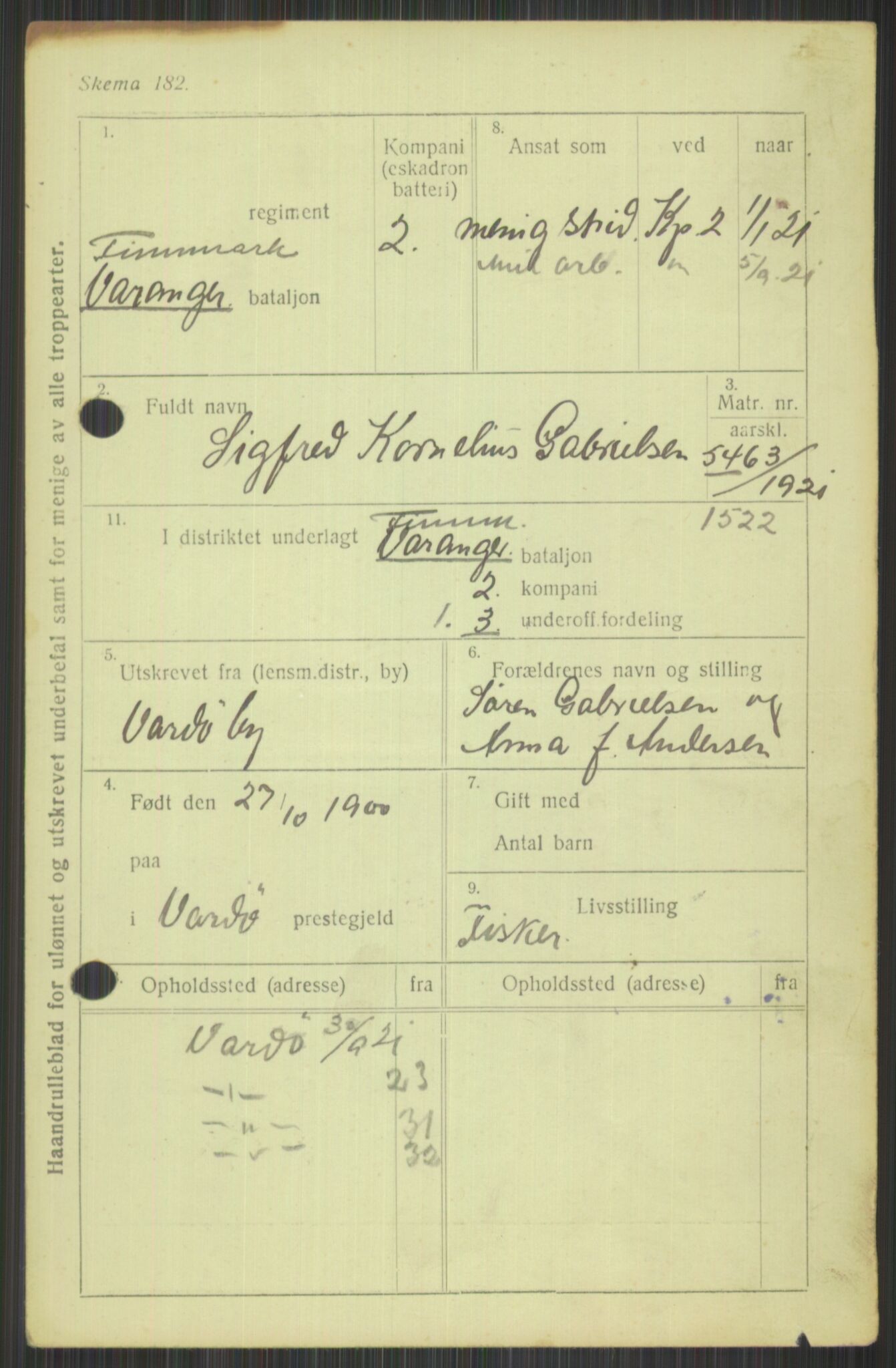 Forsvaret, Varanger bataljon, AV/RA-RAFA-2258/1/D/L0440: Rulleblad for fødte 1892-1912, 1892-1912, p. 577