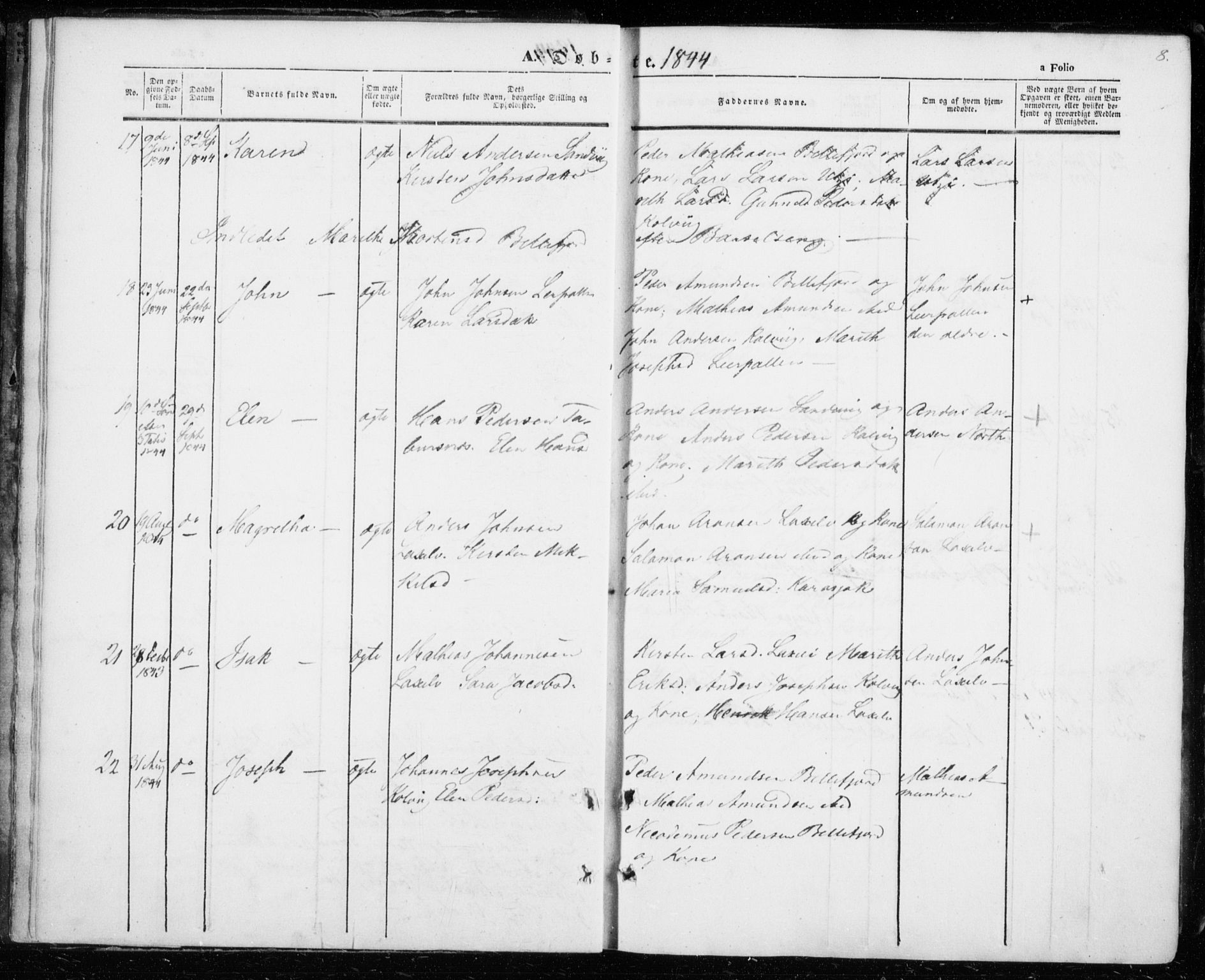 Kistrand/Porsanger sokneprestembete, SATØ/S-1351/H/Ha/L0004.kirke: Parish register (official) no. 4, 1843-1860, p. 8